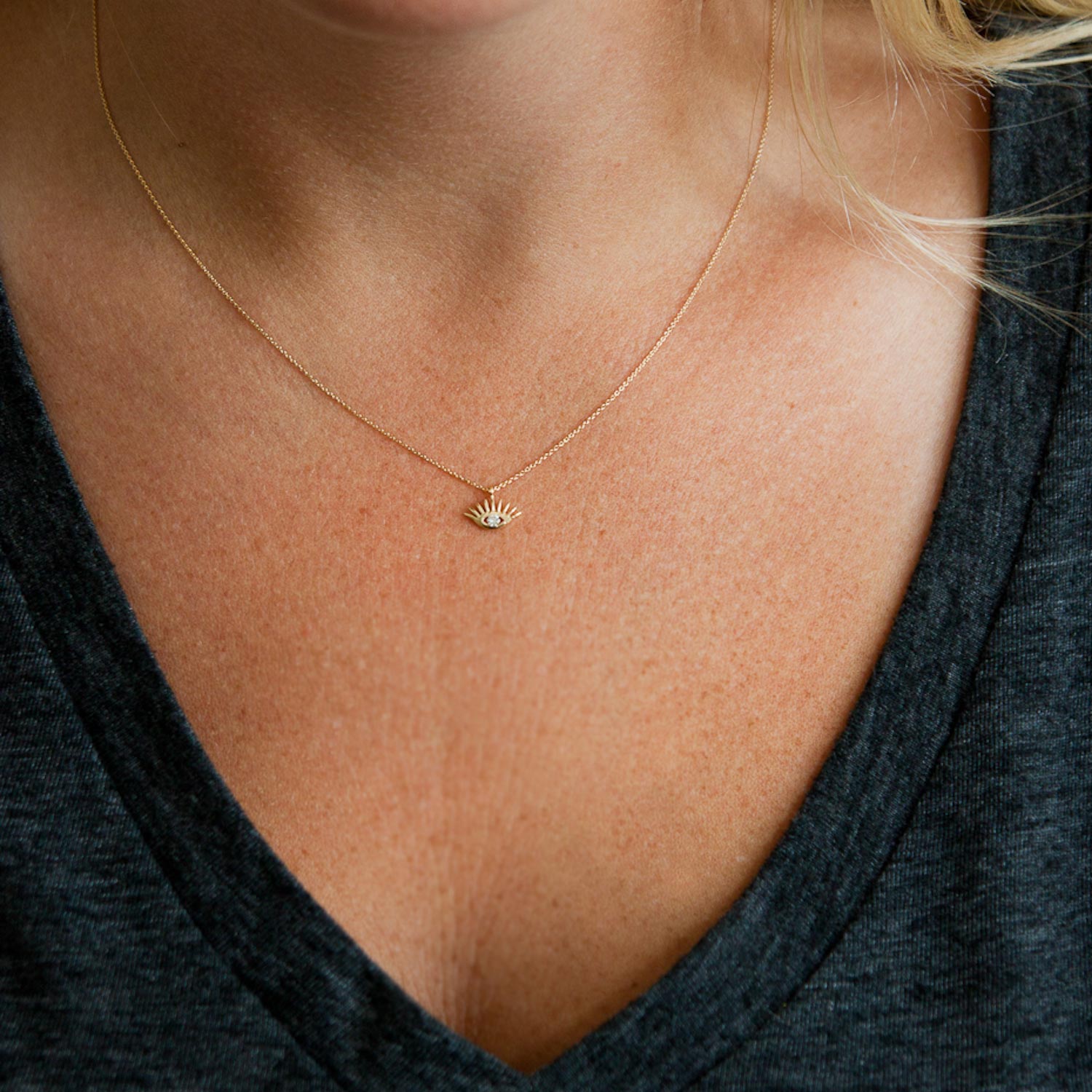 Kismet: Evil Eye Necklace w/ White Diamond .03tcw in 14k Gold