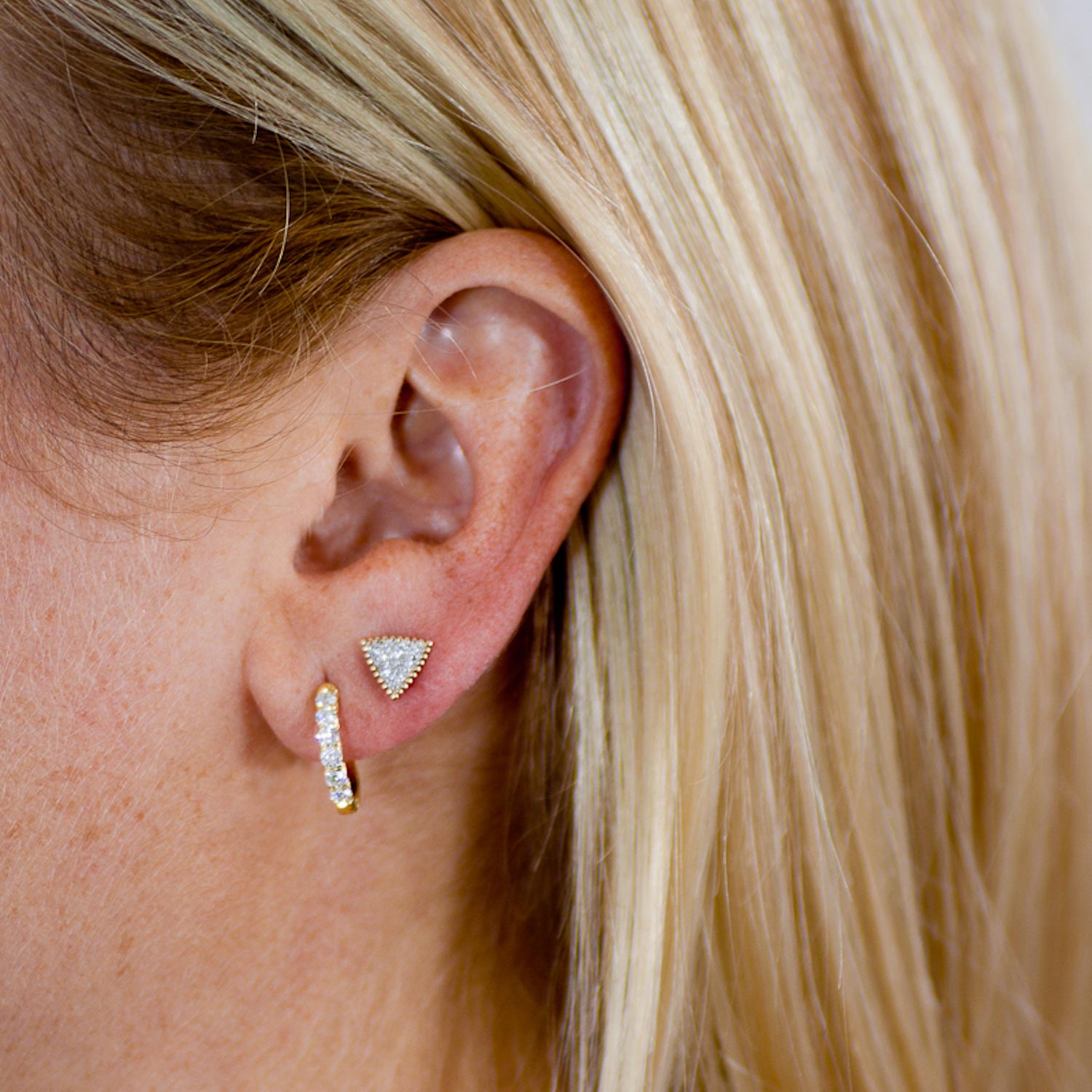 Kismet: Triangle Post Earring w/ White Diamonds .07tcw in 14k Gold Sold As Single