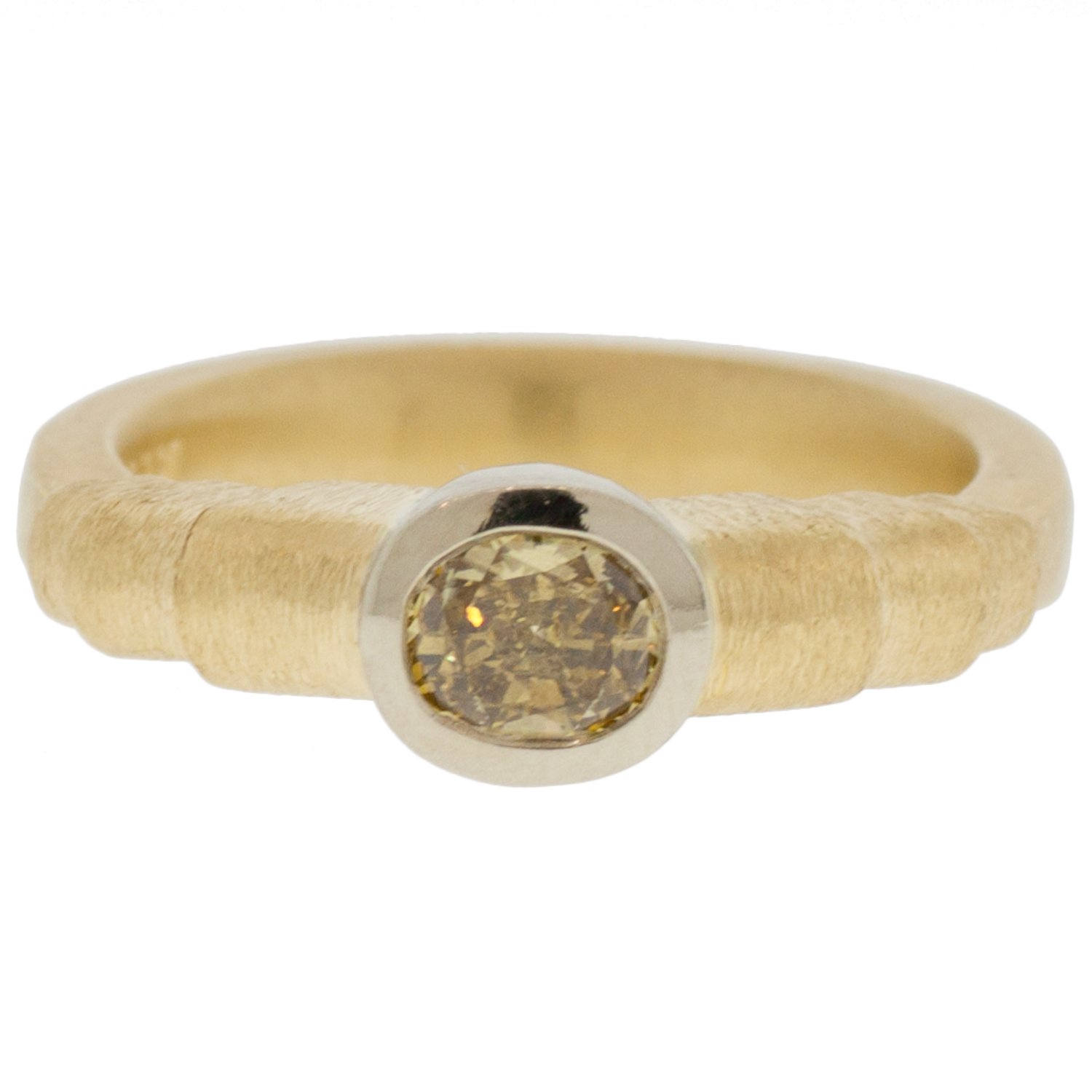 Alison Shiboski: 18k Yellow Gold & 14k Step Ring w/ Oval Yellow Diamond .48tcw