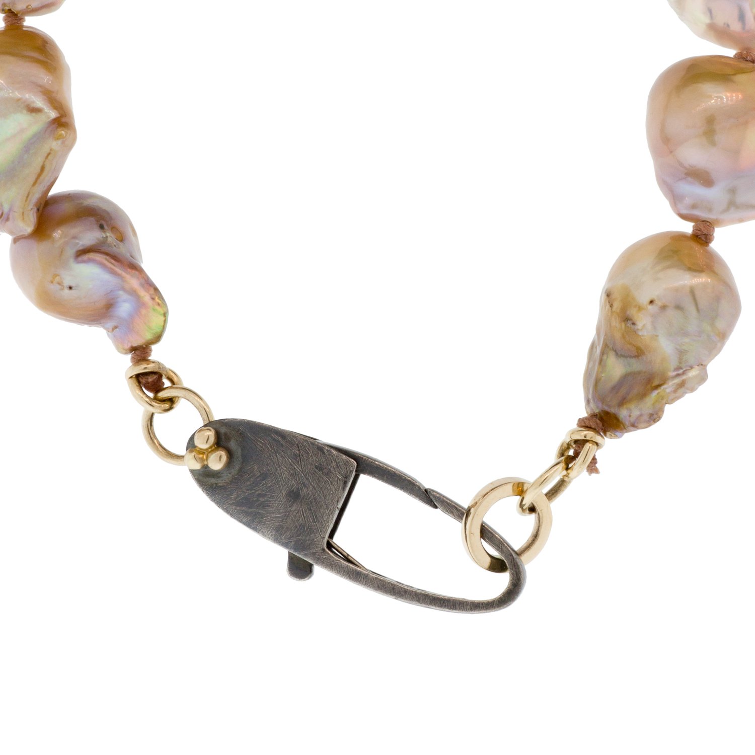 Alison Shiboski: Freshwater Orange Baroque Pearl Necklace with SS and 14K Gold Clasp