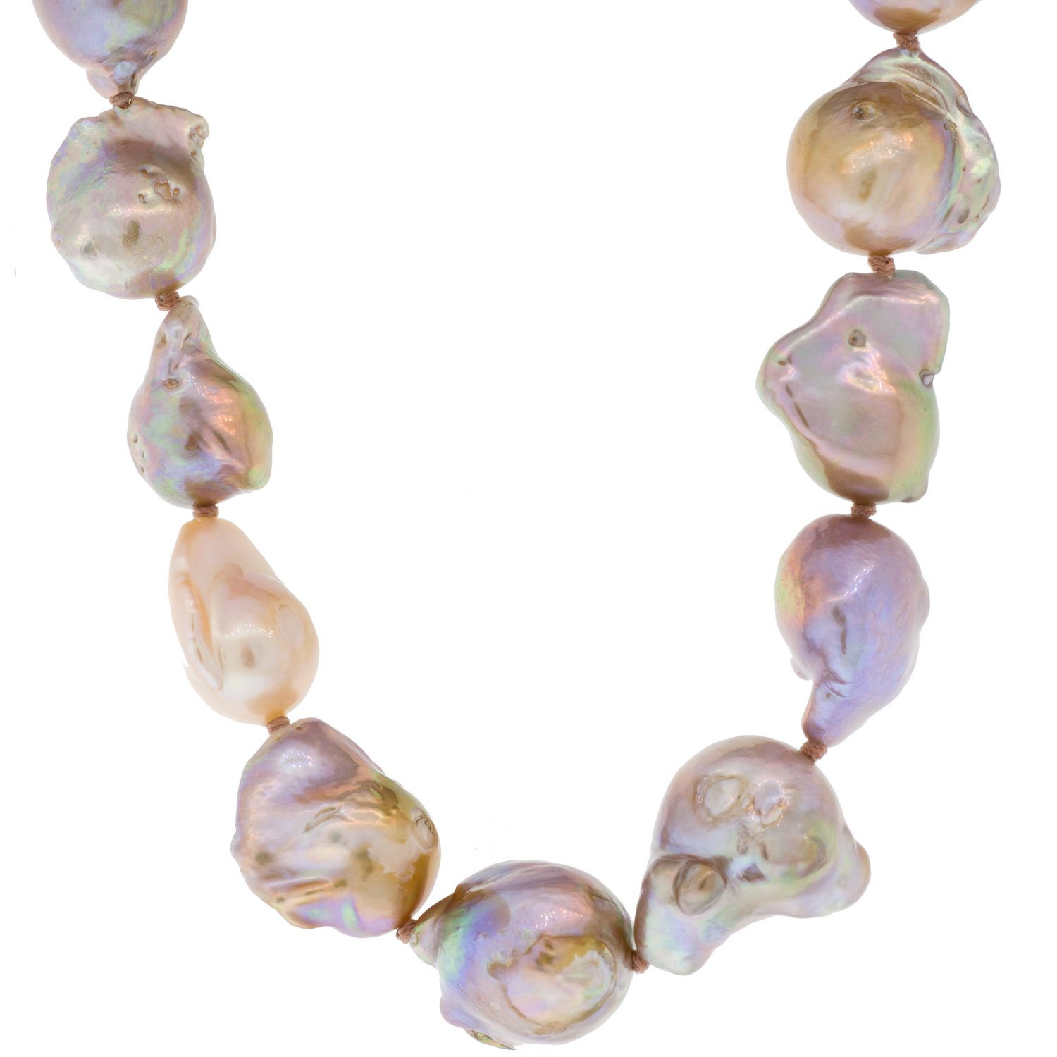 Alison Shiboski: Freshwater Orange Baroque Pearl Necklace with SS and 14K Gold Clasp