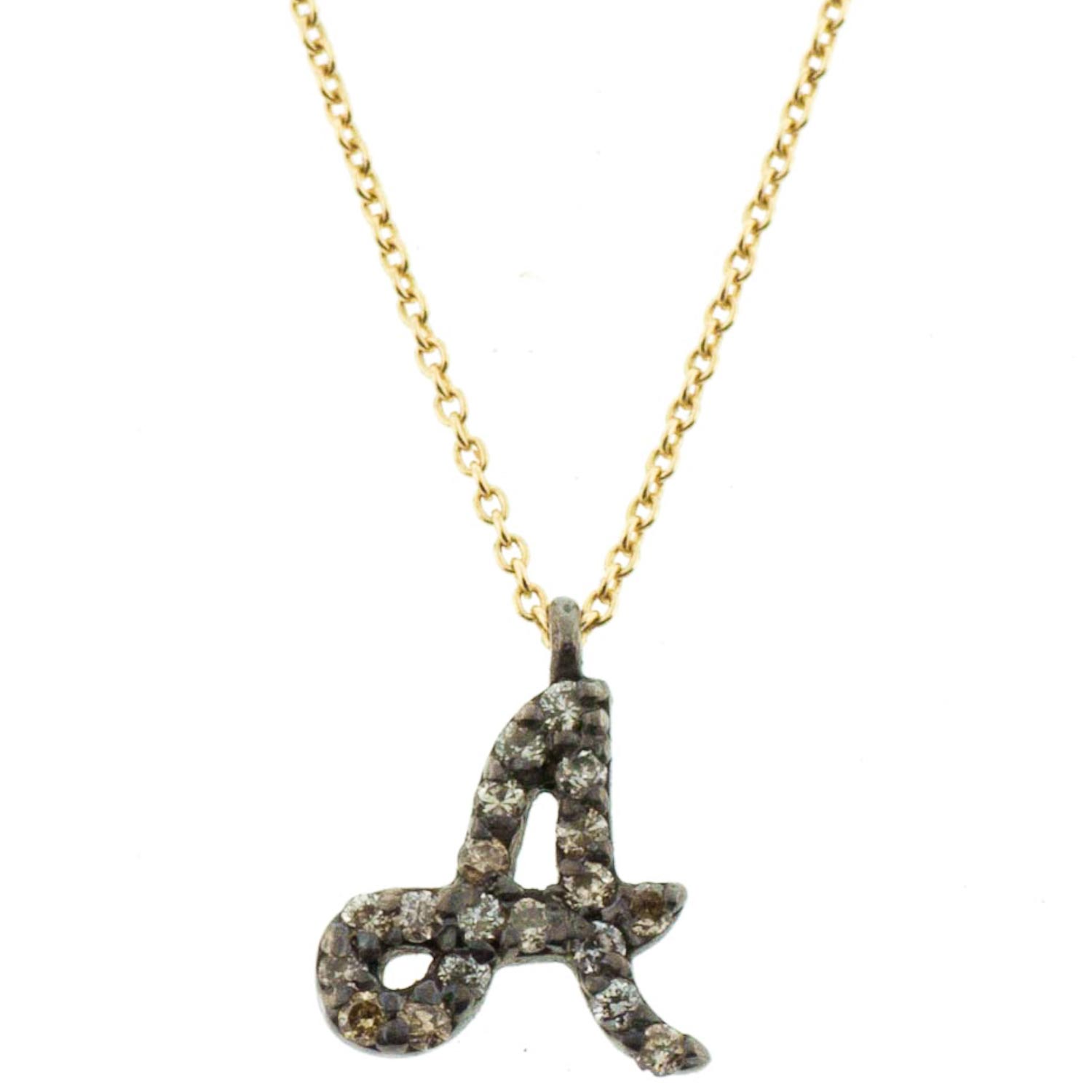 Kismet: 14K Yellow Gold Necklace w/ Diamond and Ox SS "A" Pendant