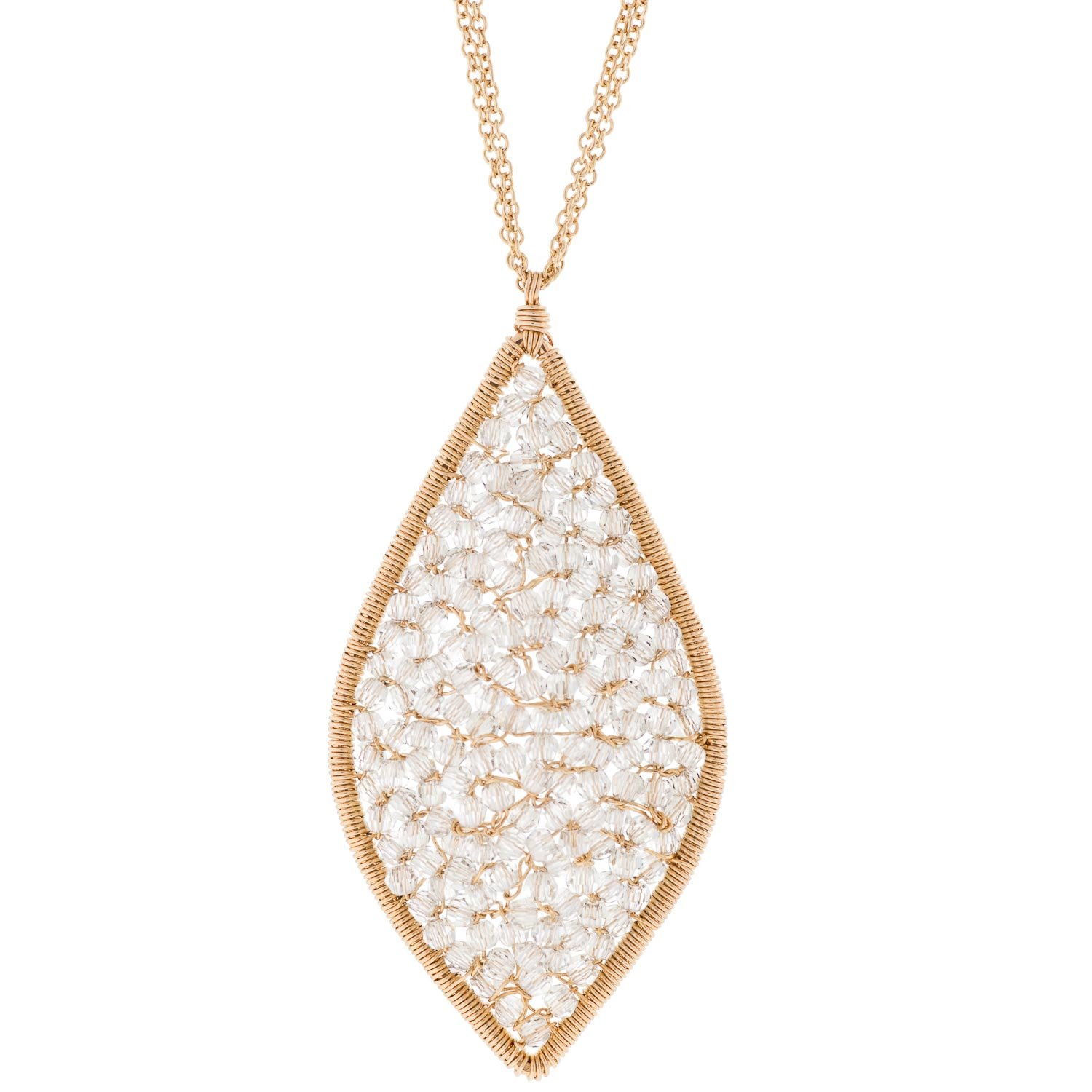 Dana Kellin: Necklace, Marquis Shaped Pendant, Clear Crystals, Gold Fill, CSS., 17 1/2" in length, Pendant measures 1 15/16" x  7/8" including bail