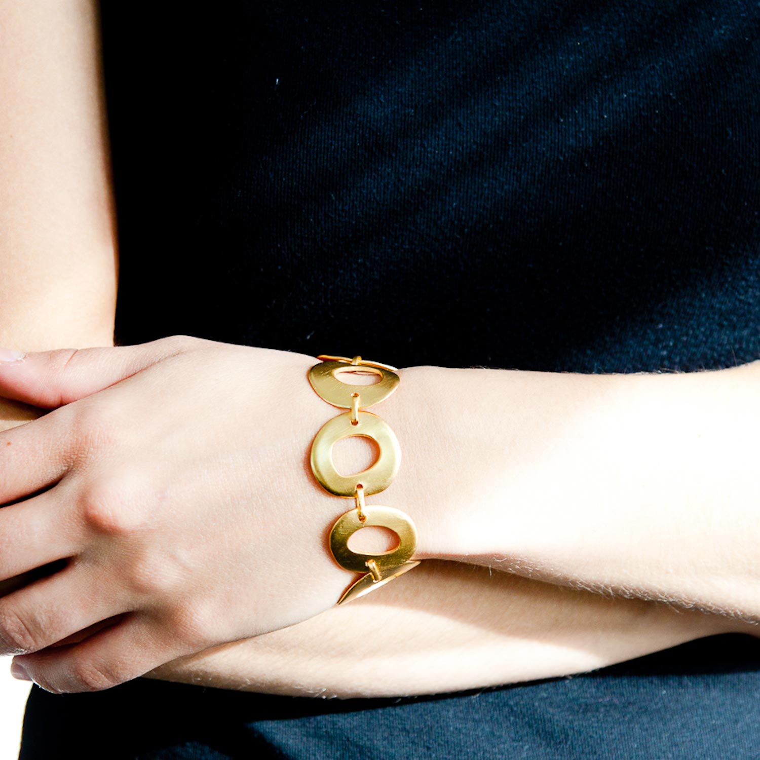 Jane Diaz: Organic Cut Out Circle Bracelet Gold Plate