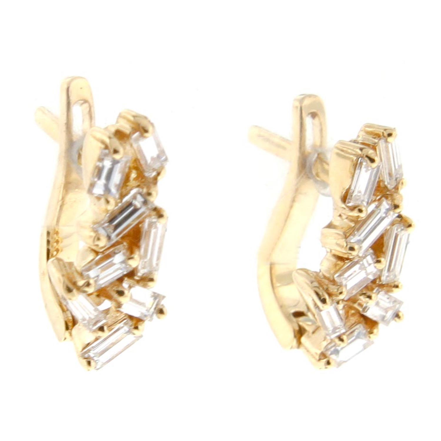 Suzanne Kalan: Earrings mini white diamond baguettes huggie YG 18k 0.75tcw