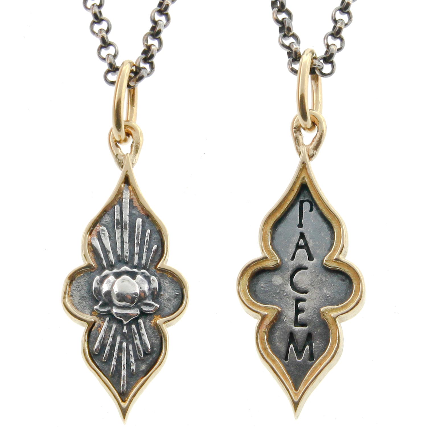 Erica Molinari: SS & 18k Gold Baby Latin Lotus w/ "Pacem" Peace Charm