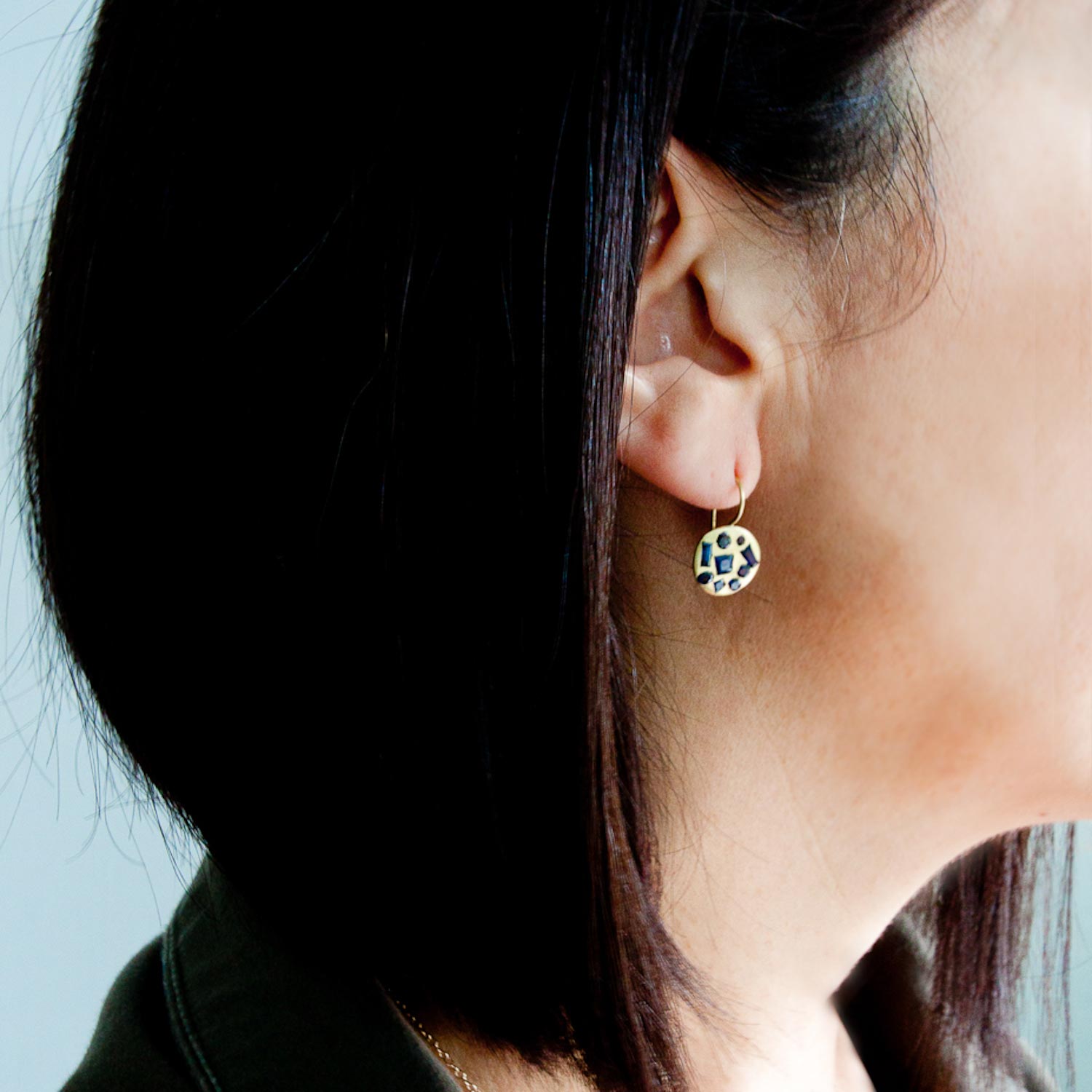 Polly Wales: Disc Hook Earrings with Mixed Cut Blue Sapphires (1.8ct)