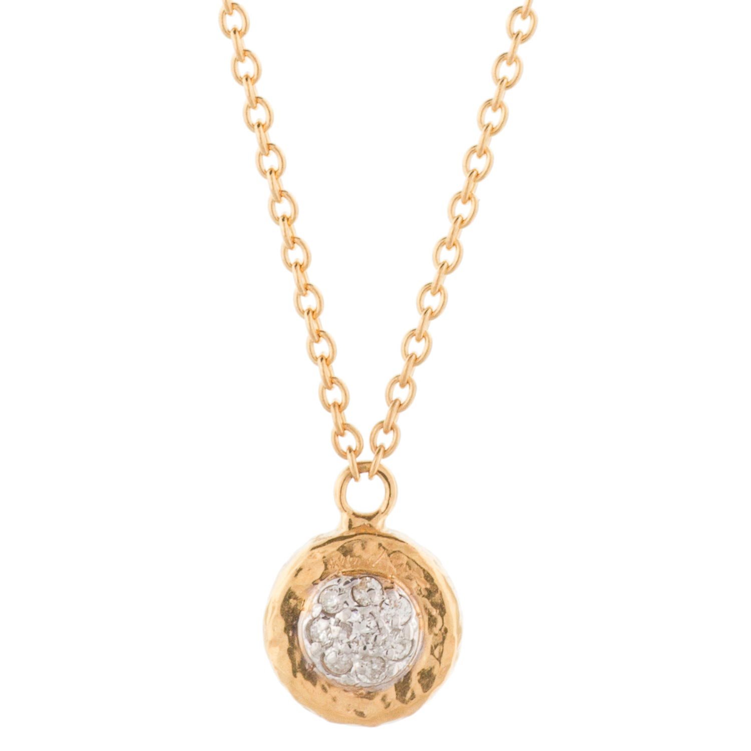 Gurhan: Delicate Pave Smal Pendant in 22k Gold w/ 0.07ct Pave White Diamonds Set in 18k White Gold 18k Lobster Clasp