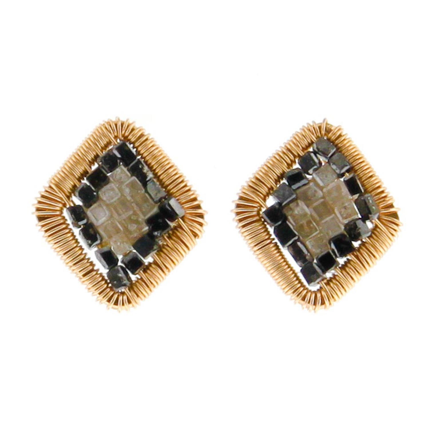 Dana Kellin Fine: Diamond Shape Earring w/ Black & Grey Diamonds in 14k Gold