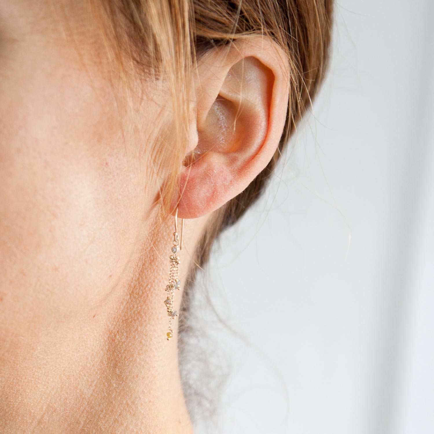 Rebecca Overmann: Drop Diamond Tassle Earring in 14k Gold 1.06tcw