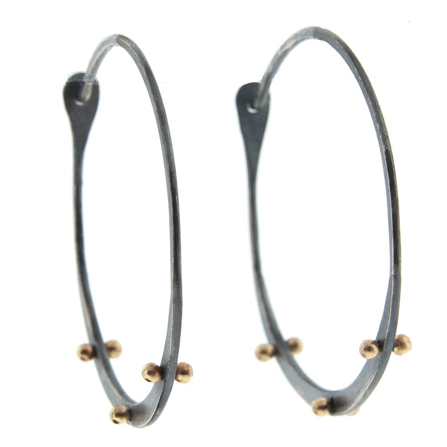 Melissa Joy Manning: 14K Gold and Sterling Silver Large Hoop w/ Yellow Gold Three Ball Detail