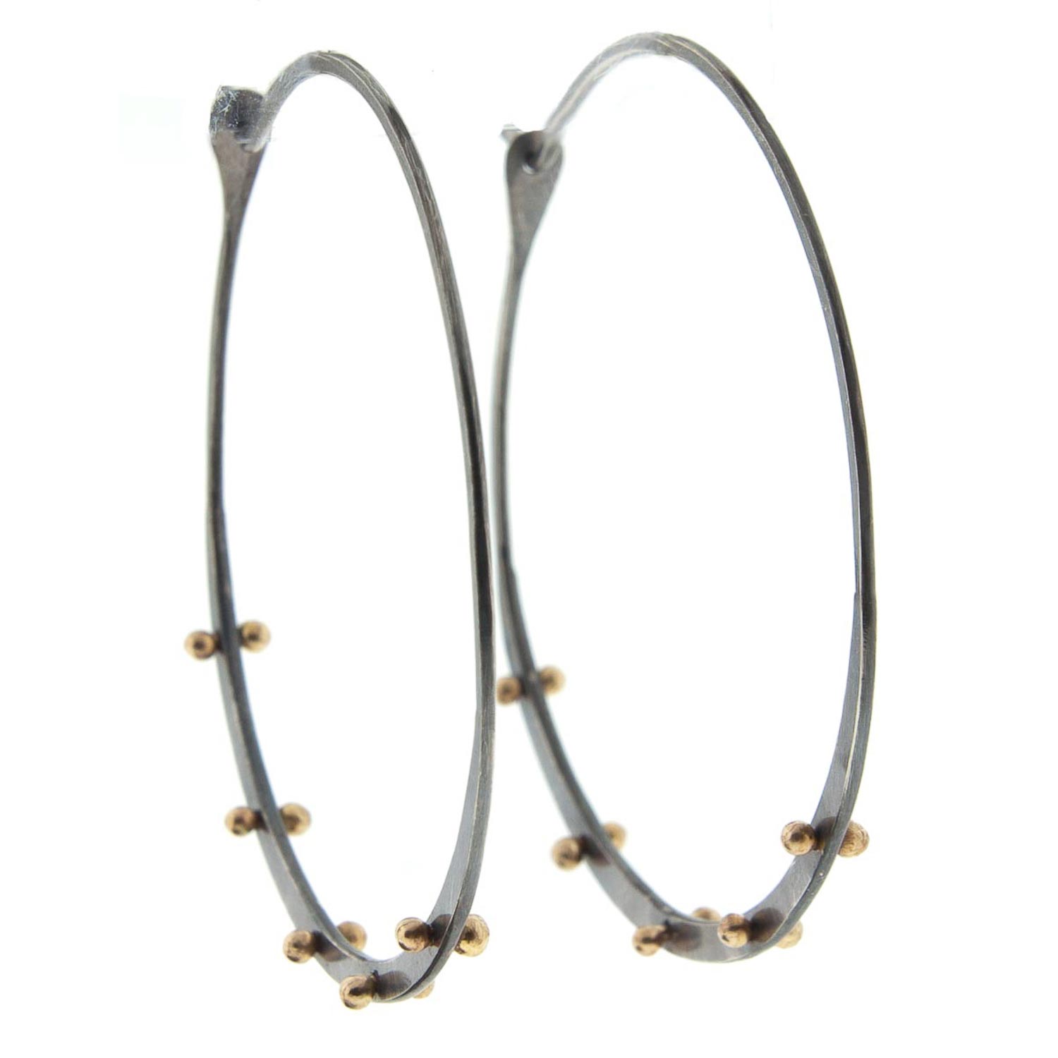 Melissa Joy Manning: 14K Gold and Sterling Silver Extra Large Hoop w/ Yellow Gold Five Ball Detail