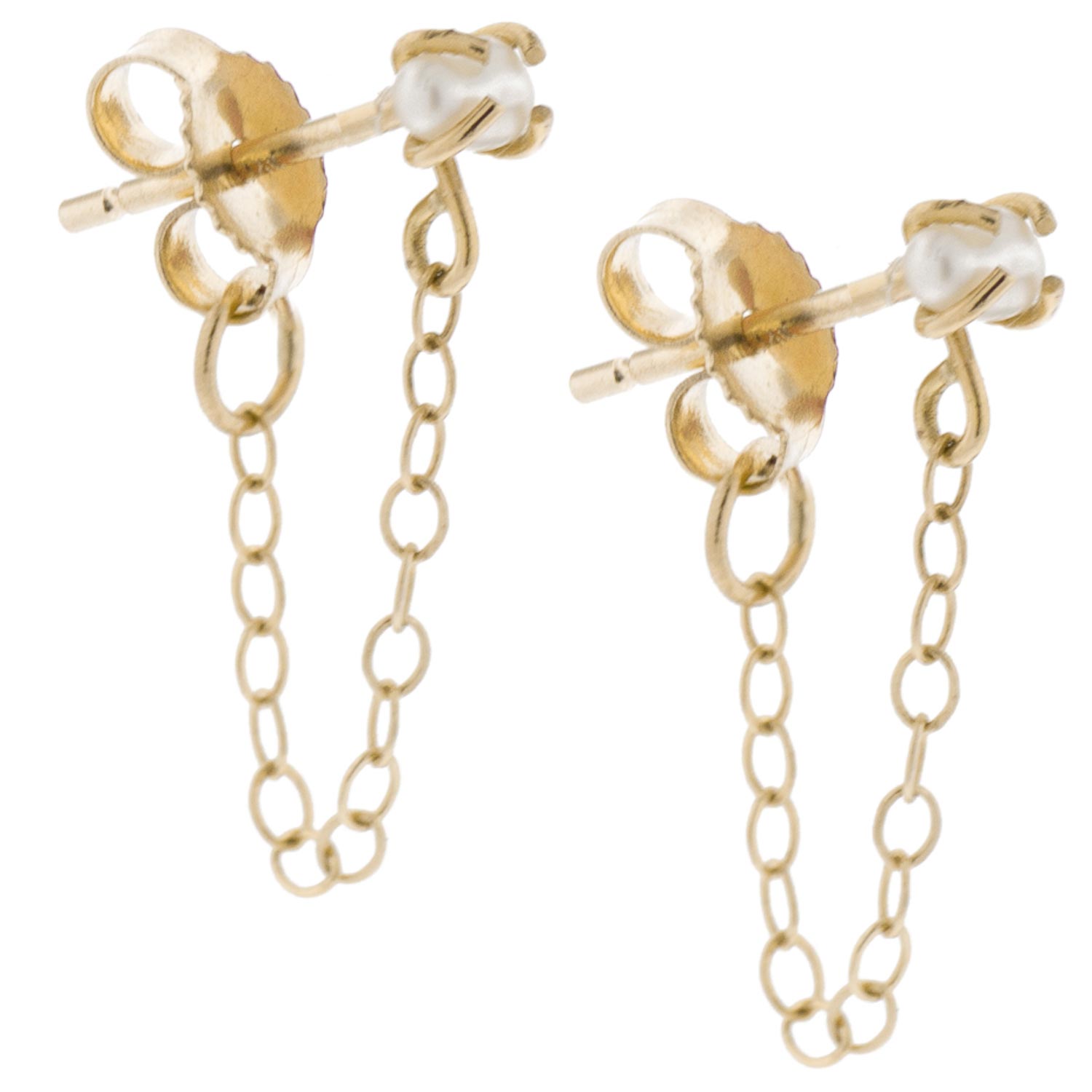 Melissa Joy Manning: 14K yellow gold keshi pearl post with chain earring