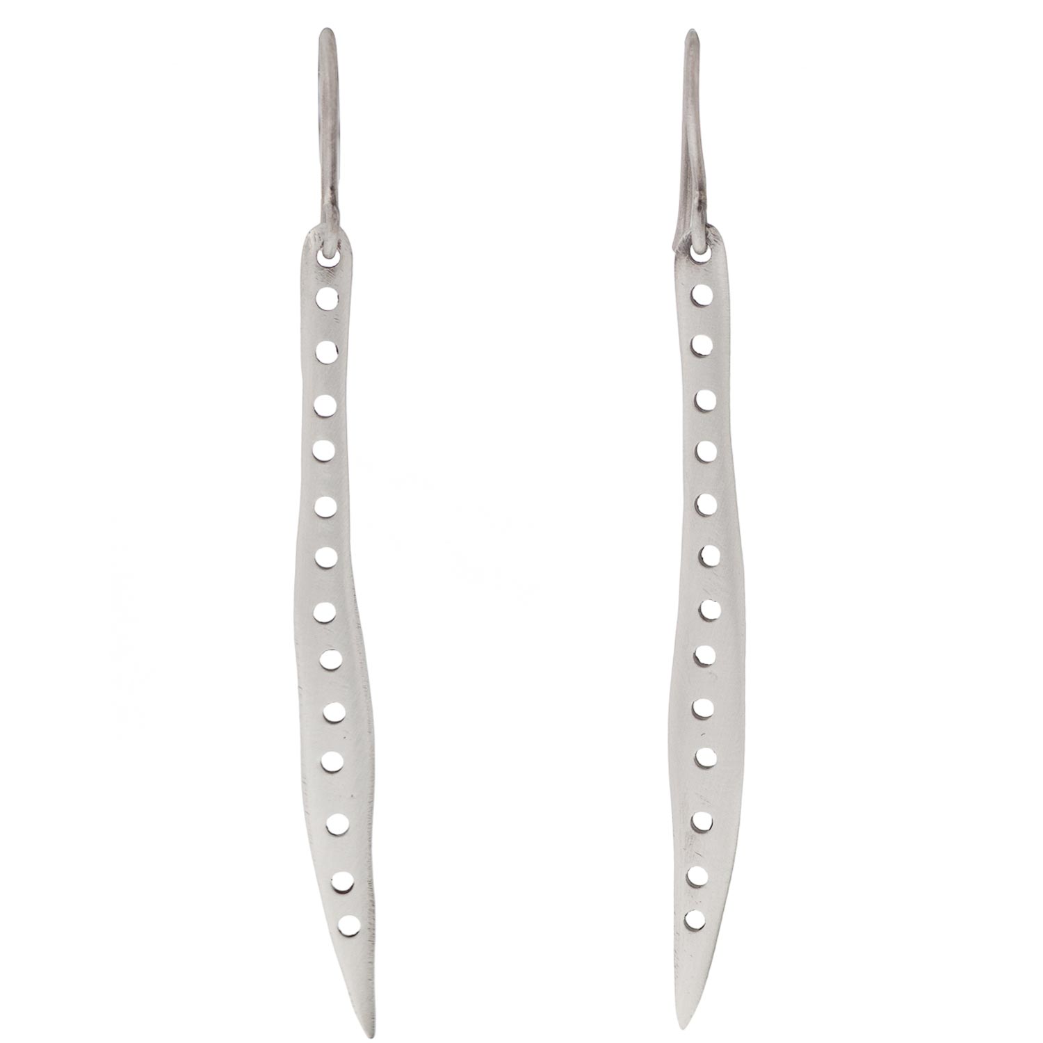 Jane Diaz: Long Organic Pea Pod Drop Silver Earring