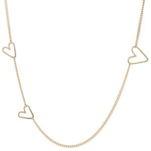 Jane Hollinger: 16.5" 14k Gold Necklace w/ 5 Mixed Size Moving Hearts