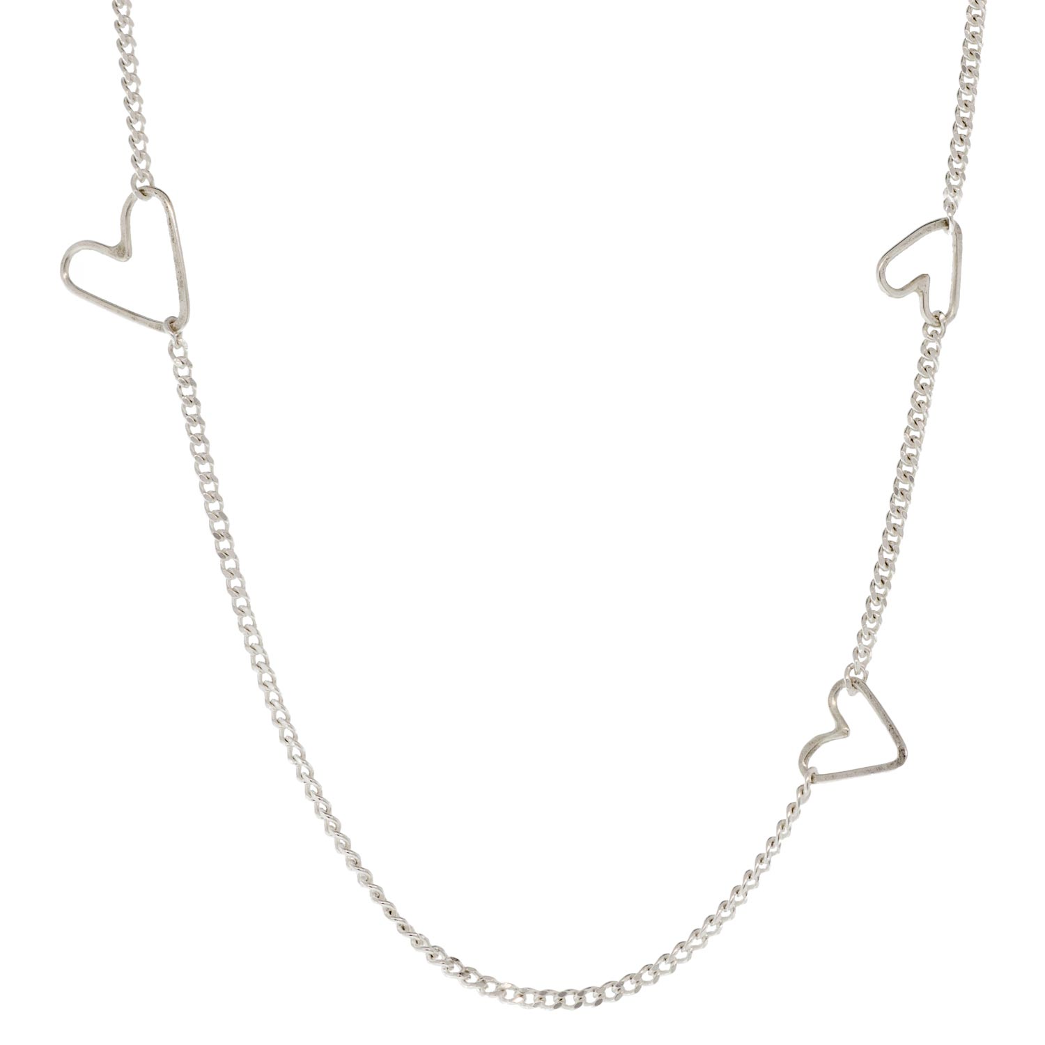 Jane Hollinger: 16.5" SS Necklace w/ 5 Mixed Size Moving Hearts