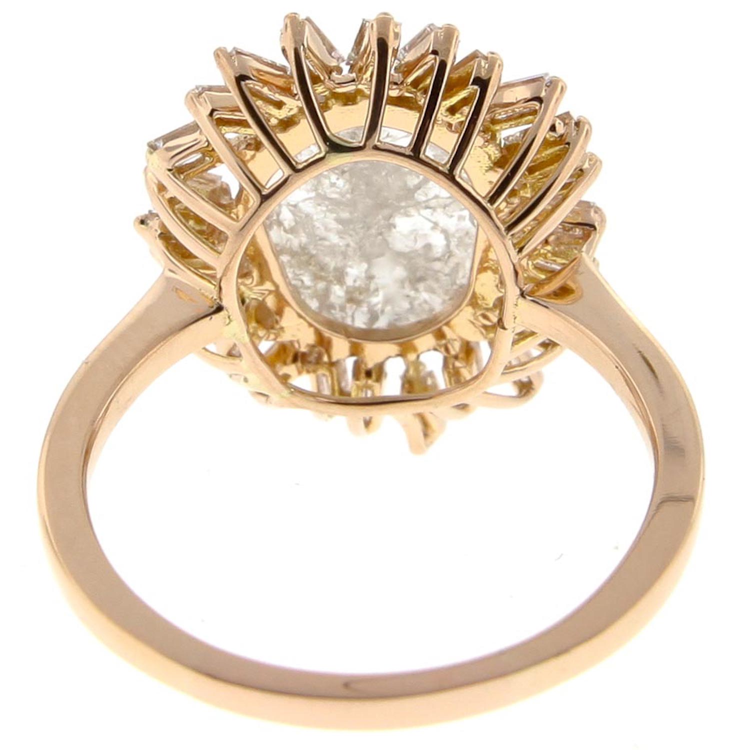 Suzanne Kalan: 18k Rose Gold One Of A Kind 1.31ct Grey Diamond Slice Center .55ct White Diamond Baguette on Fireworks Setting