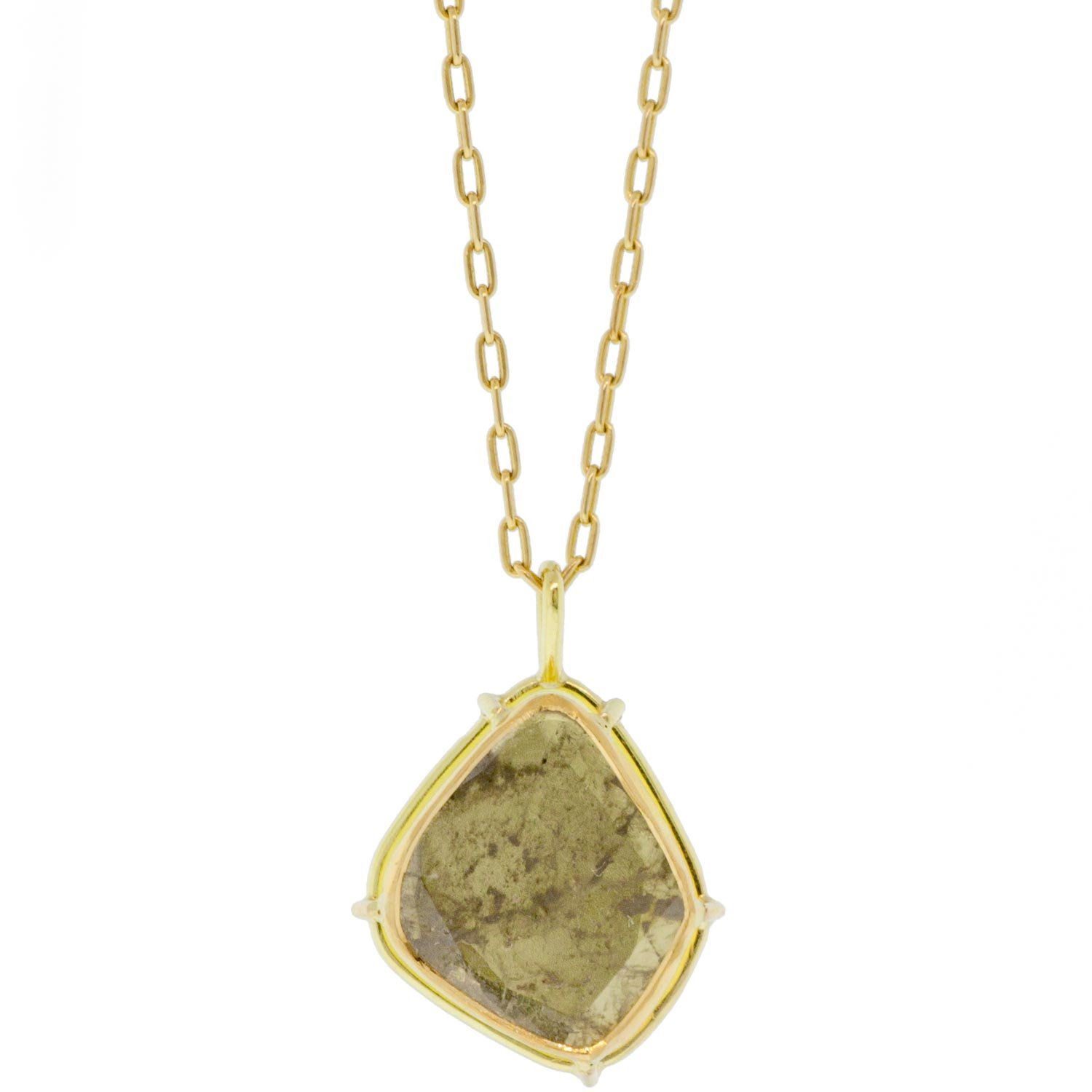 Tura Sugden: 18k & 22k gold, naturally mottled gray diamond slice necklace 0.945ct