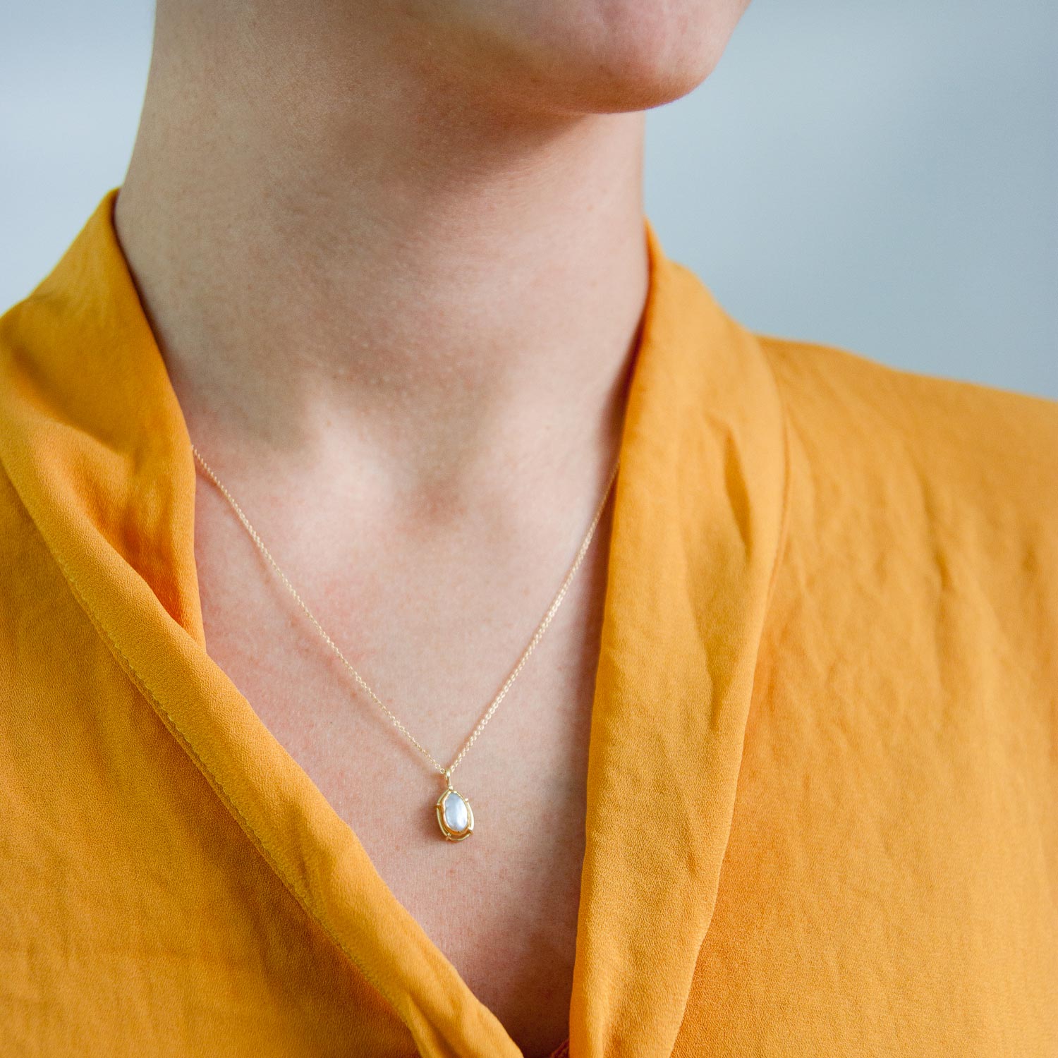 Tura Sugden: 18k & 22k gold, white keshi pearl necklace