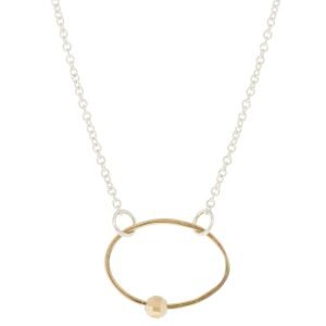 Jane Hollinger: 15.5" ss necklace w/ hammered oval and 14K bead