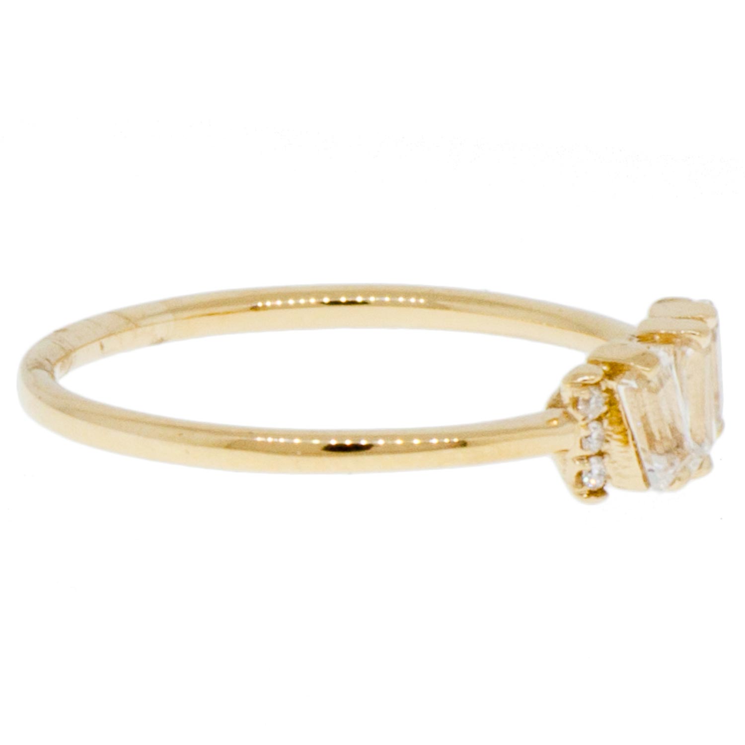 Suzanne Kalan: Ring topaz firework YG 14k Yellow Gold Ring w/ 4x2mm baguette White Topaz on Fireworks Setting & 0.02ct White Diamond Size 6.5