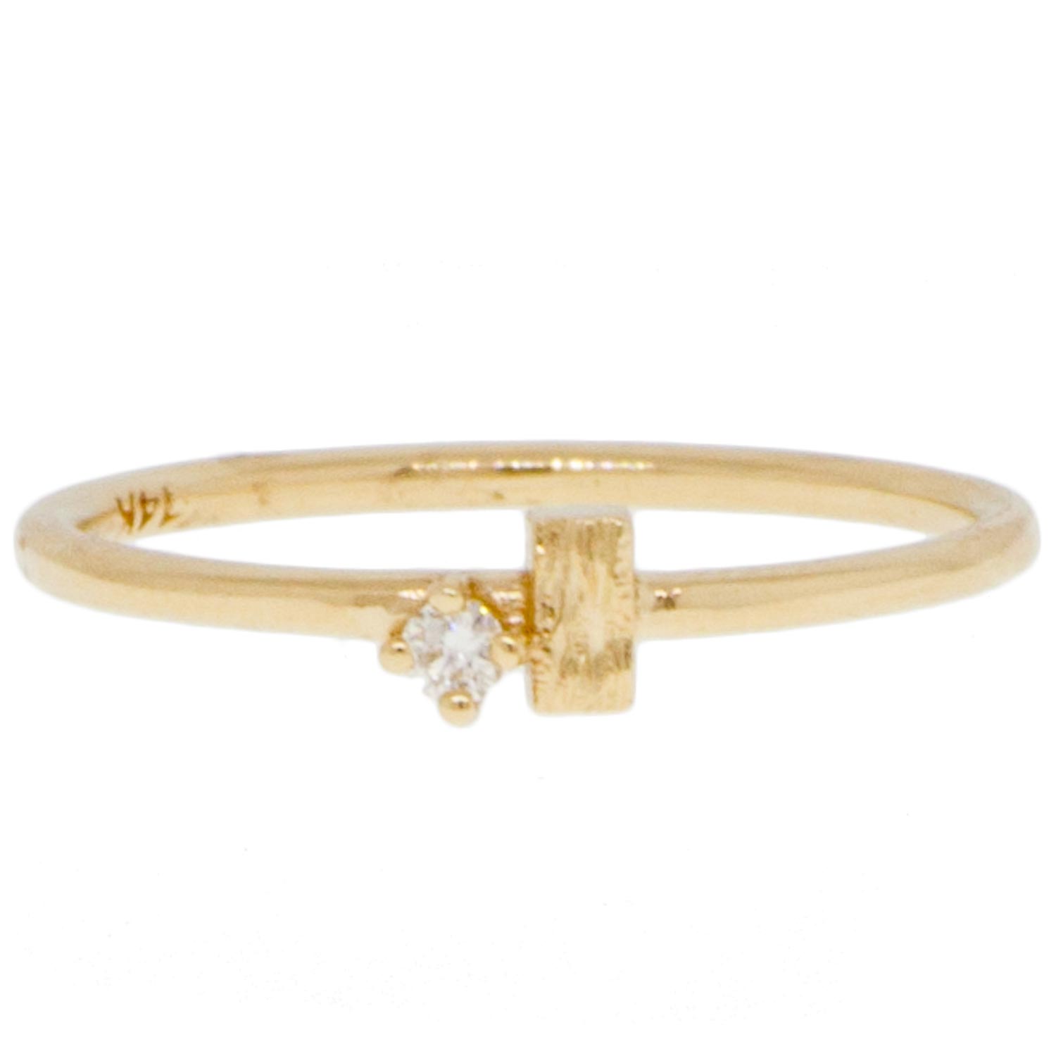 Suzanne Kalan: Ring vertical gold baguette white diamond bar YG 14k 0.04tcw Size 6.5