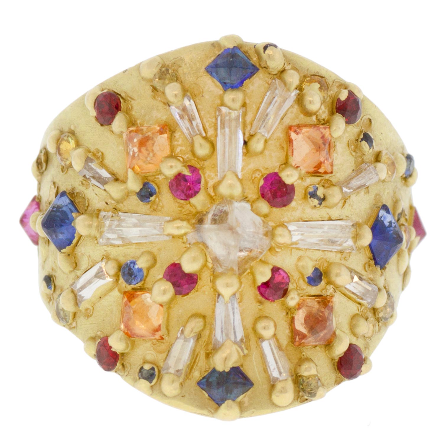gold ring with diamonds and sapphires by jewelry designer polly wales