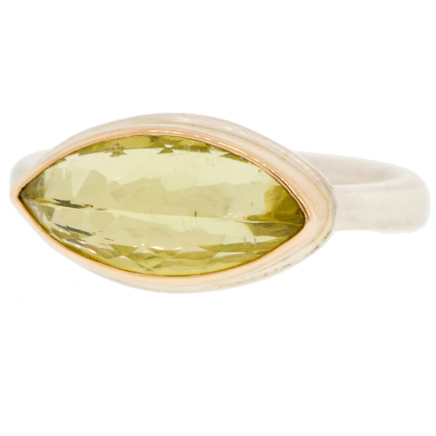 Jamie Joseph: SS & 14k Gold Ring w/ Small Marquis Inverted Yellow Beryl on Egyptian Band