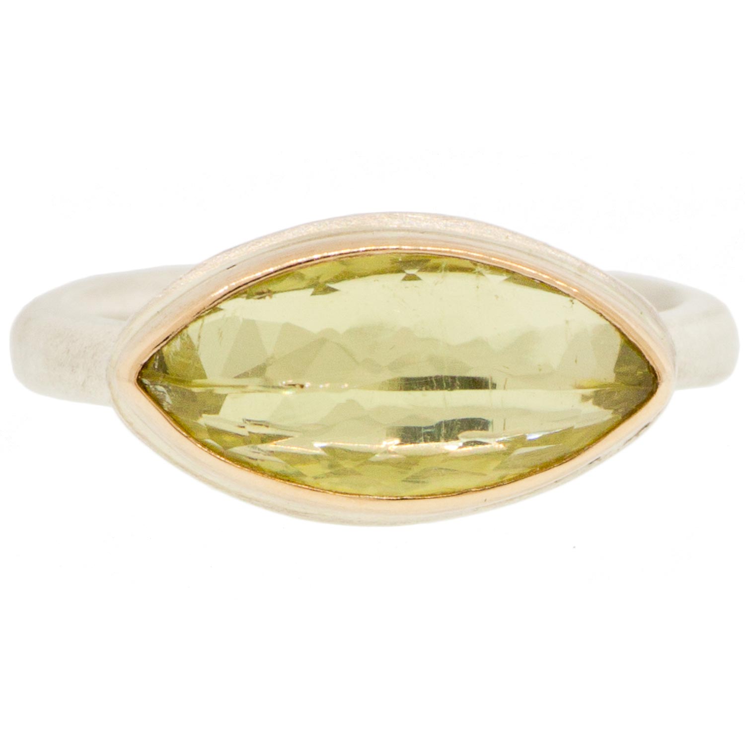 Jamie Joseph: SS & 14k Gold Ring w/ Small Marquis Inverted Yellow Beryl on Egyptian Band