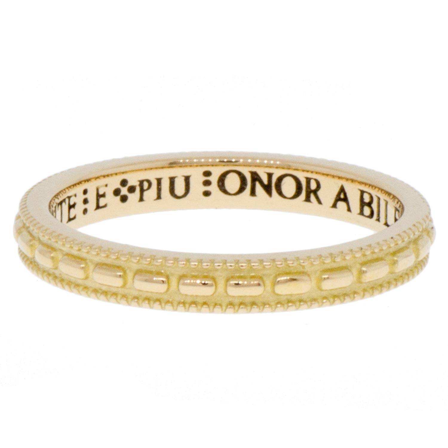 Erica Molinari Trunk Show: Ring, Oblong granule band, 18K gold, "Nothing is more honorable than a grateful heart", Size 6