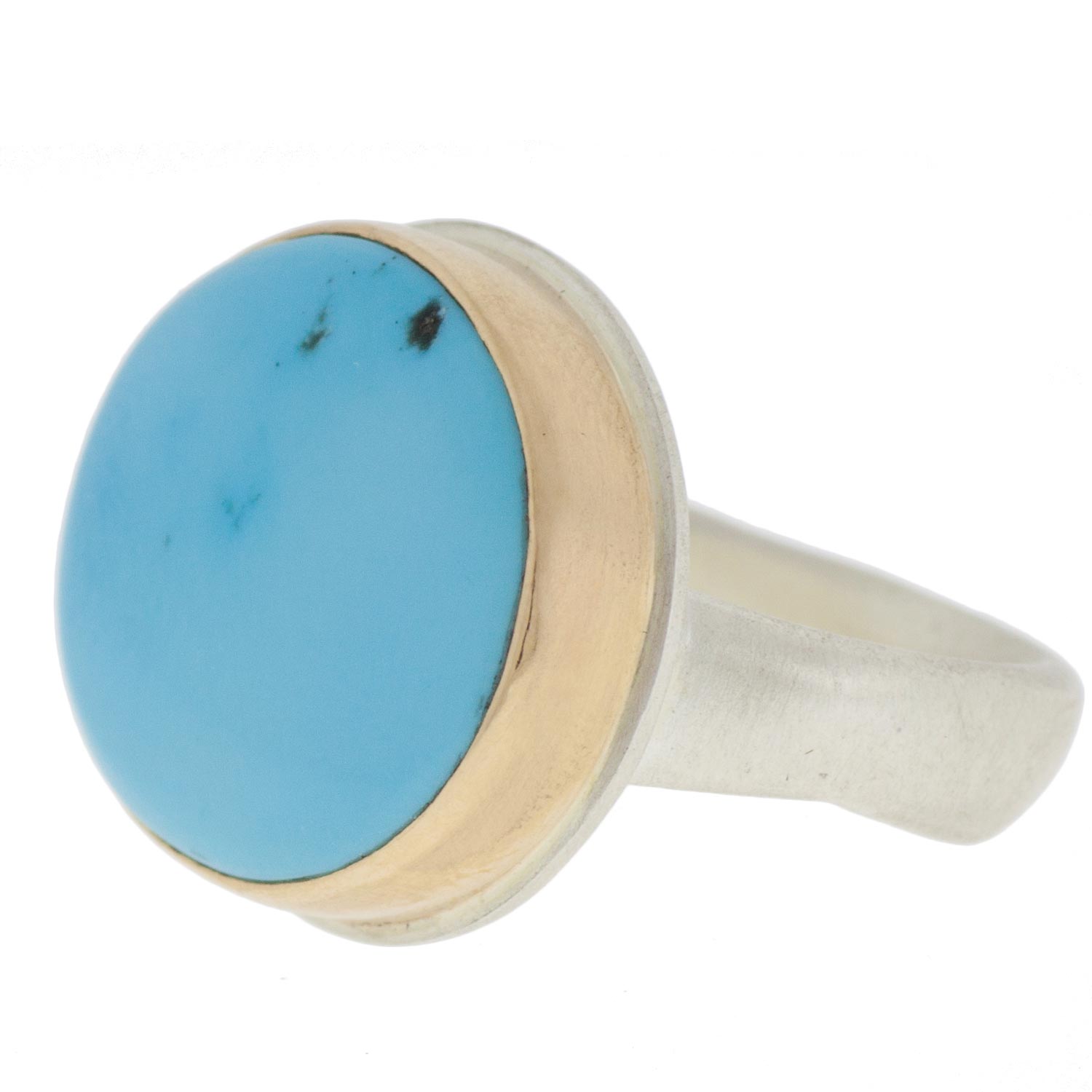 Jamie Joseph: SS & 14k Gold Ring w/ Oval Smooth Sleeping Beauty Turquoise on Groovy Band