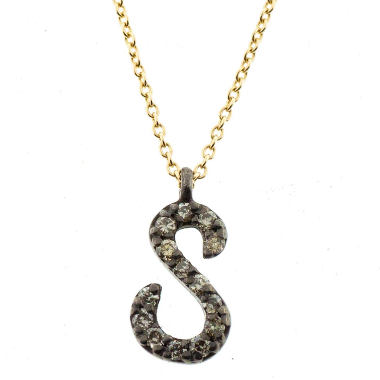 Kismet: 14K Yellow Gold Necklace w/ Diamond and Ox SS "S" Pendant