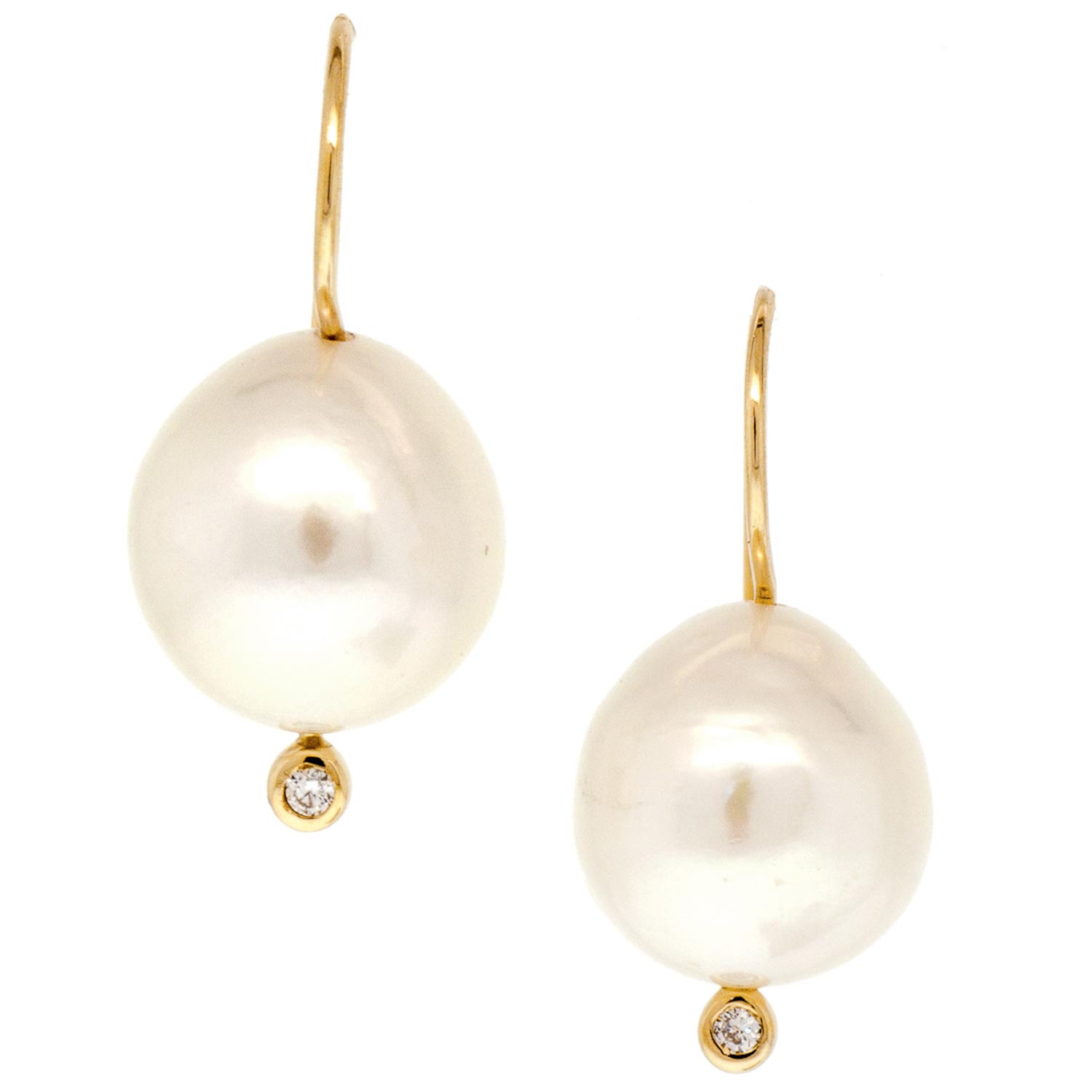 Mizuki: 14K Earrings, Small White Baroque Pearl with Diamond Ball, .02ct