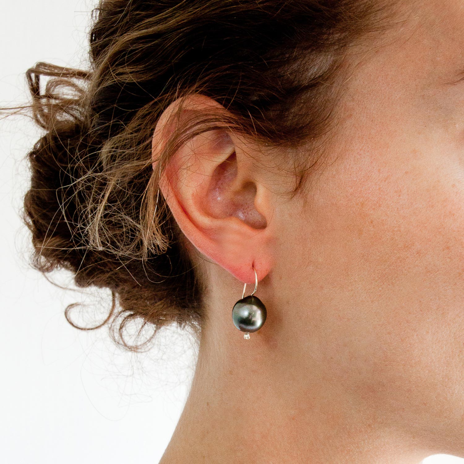 Mizuki: 14K Earrings, Tahitian Pearl with Diamond Ball, .02ct