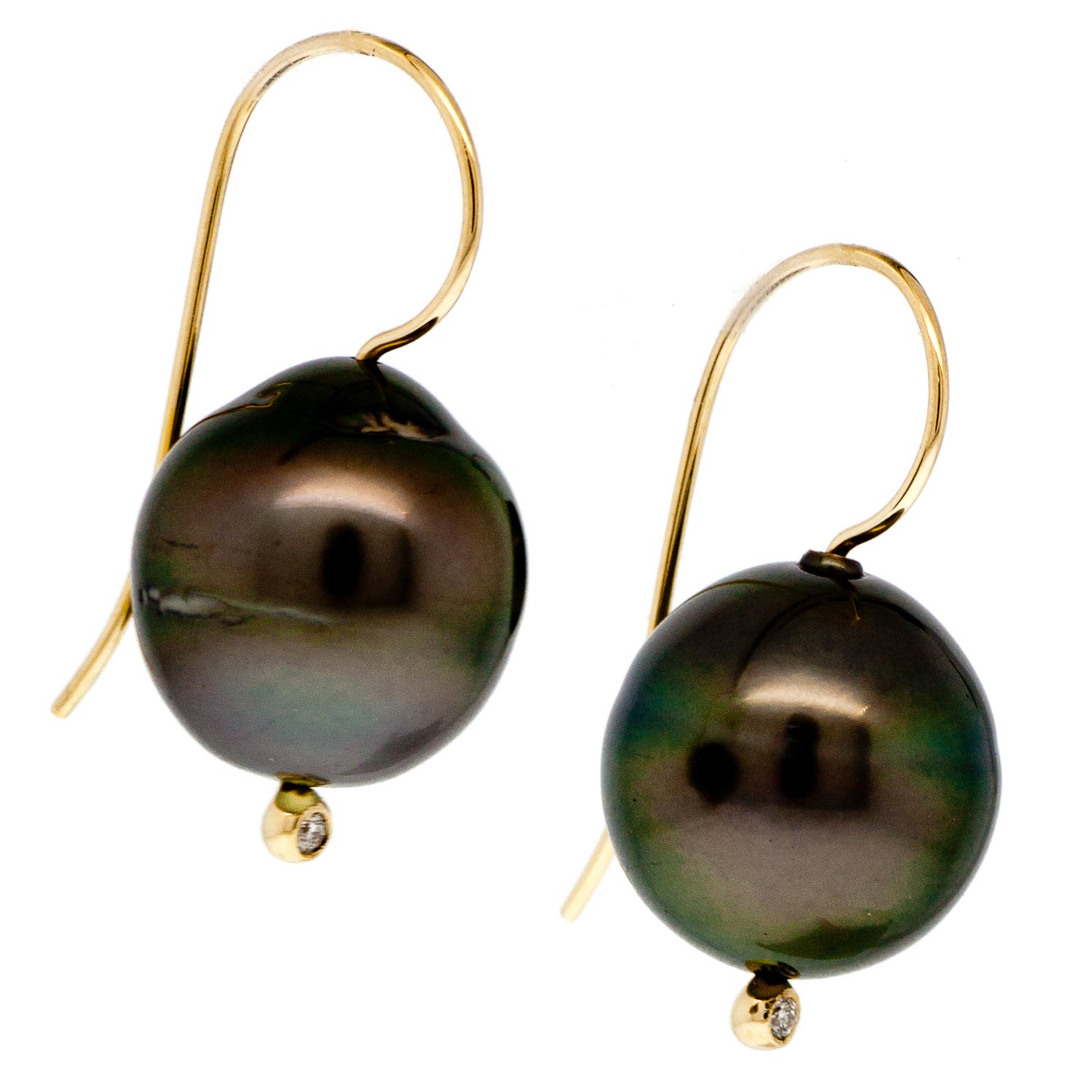 Mizuki: 14K Earrings, Tahitian Pearl with Diamond Ball, .02ct