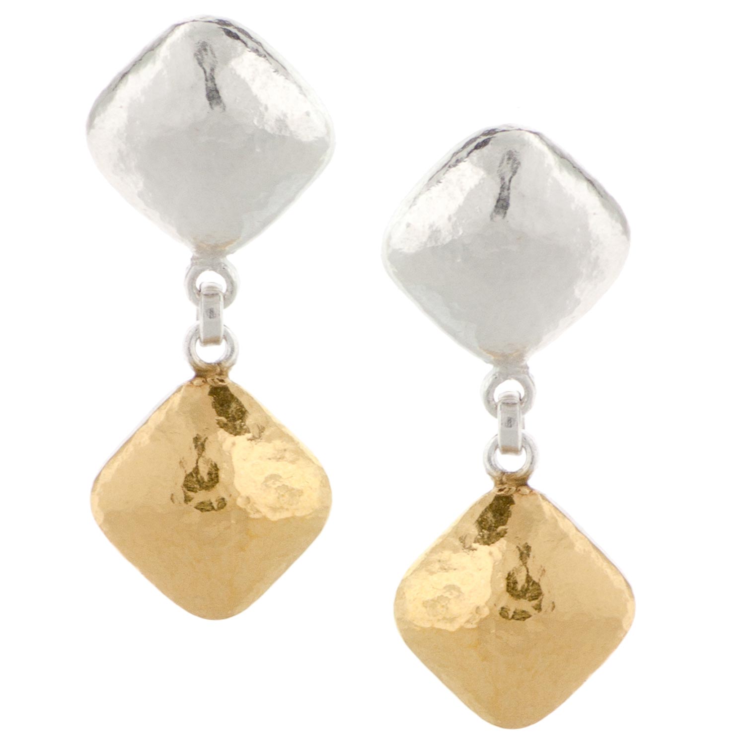 Gurhan: Clove Puff Double Drop Earrings in SS Layered w/ 24k Gold