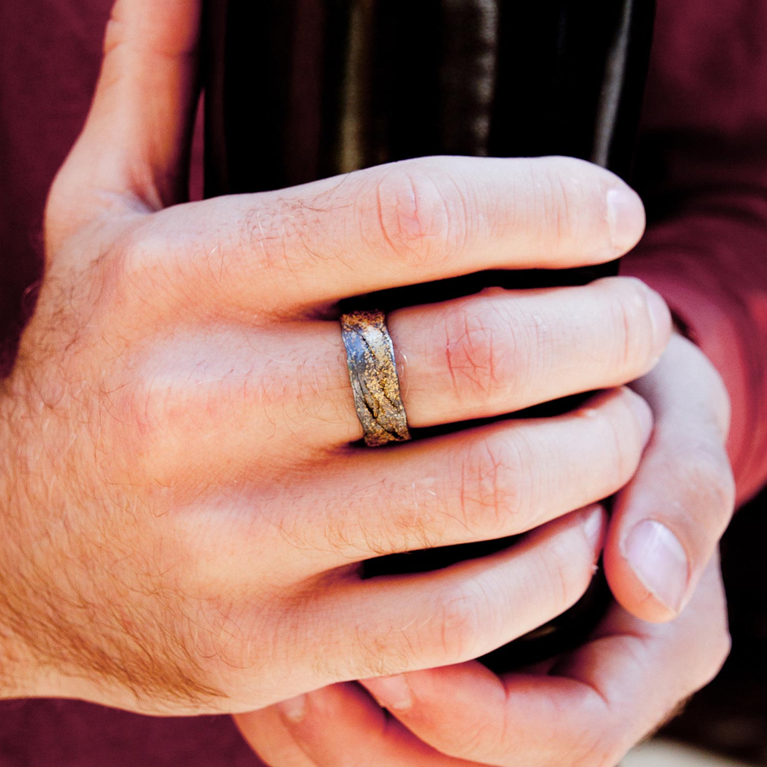Todd Reed: 22k gold, sterling silver w/ patina organic band
