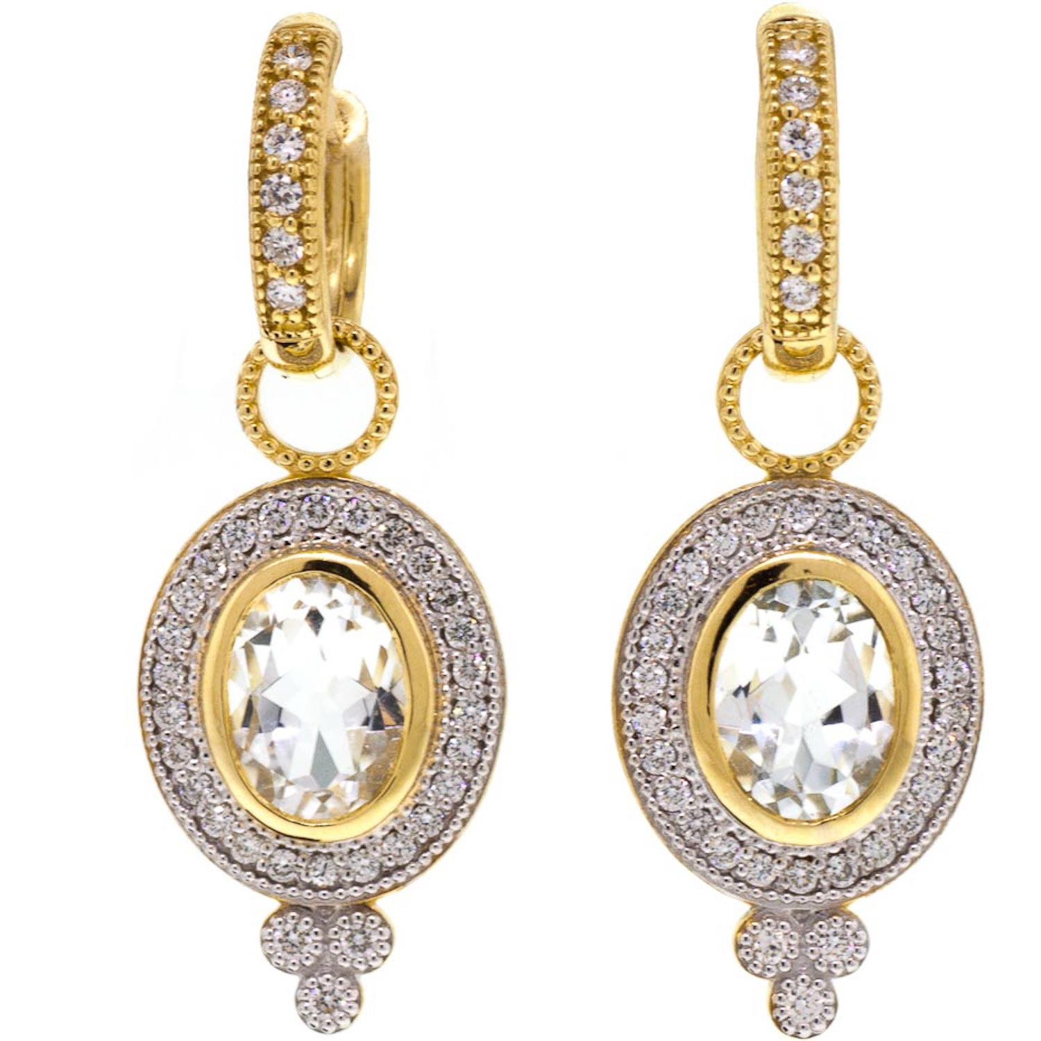 Jude Frances: Earring Charms, Provence, Pavé White Topaz 2.86TCW, Diamonds .308tcw, 18K Yellow Gold, PAIR.