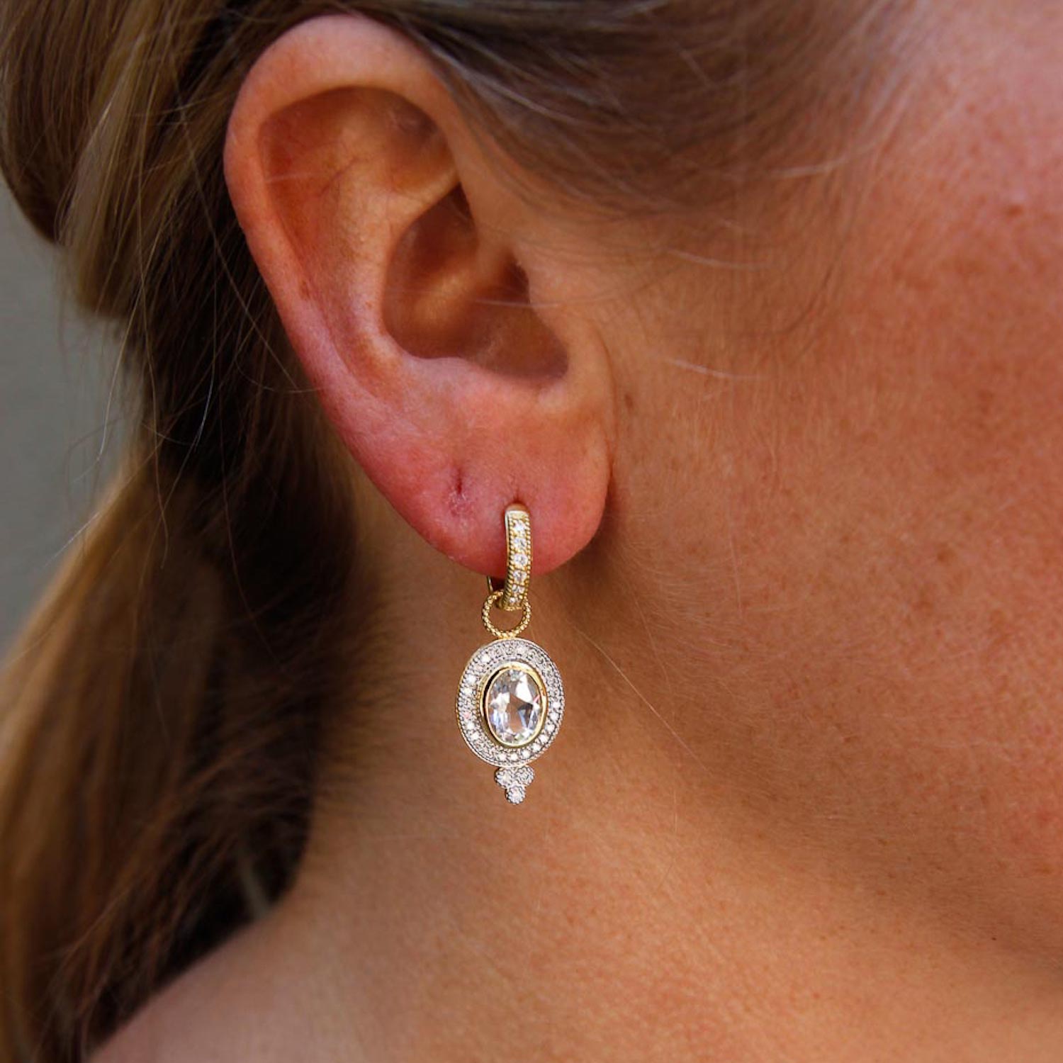 Jude Frances: Earring Charms, Provence, Pavé White Topaz 2.86TCW, Diamonds .308tcw, 18K Yellow Gold, PAIR.