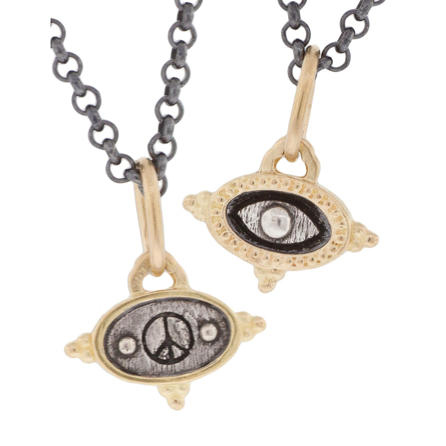 Erica Molinari: SS & 18k Gold Baby Evil Eye + Peace Sign