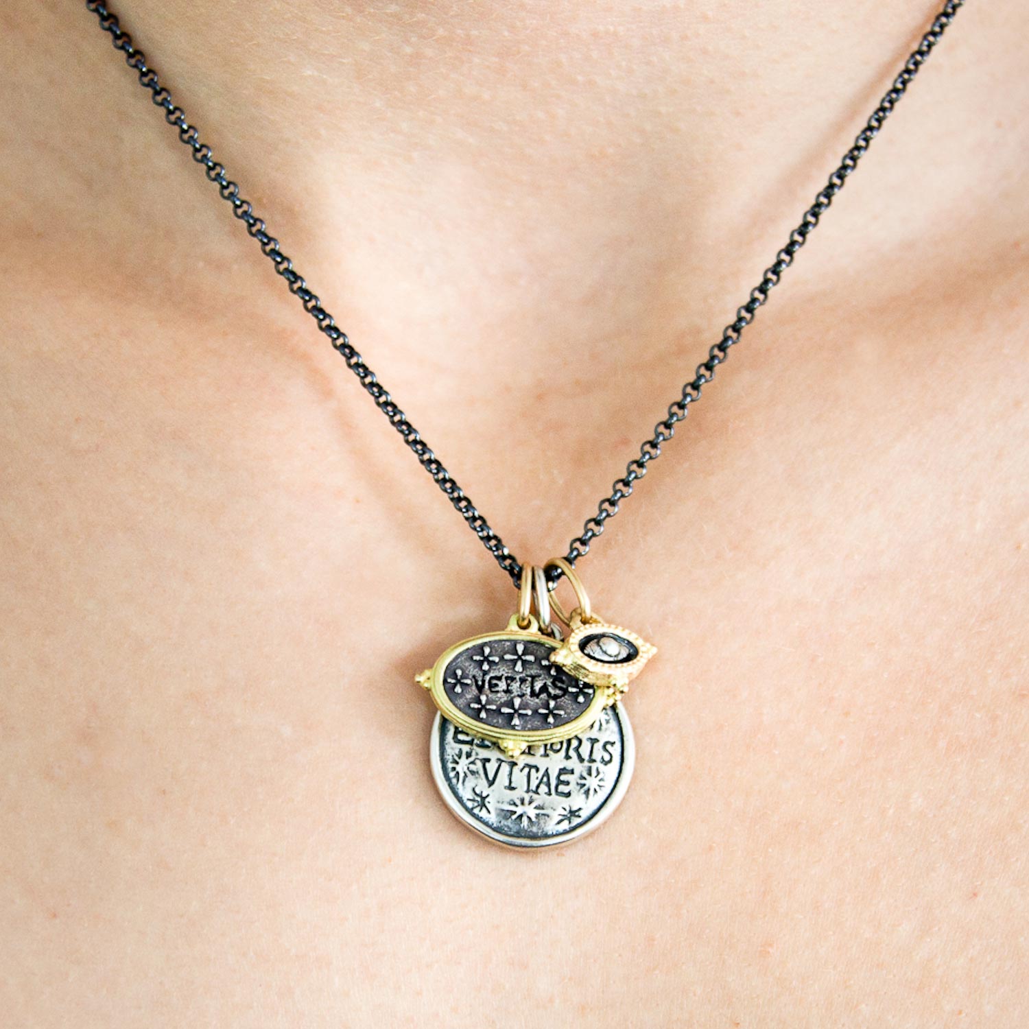 Erica Molinari: SS & 18k Gold Baby Evil Eye + Peace Sign