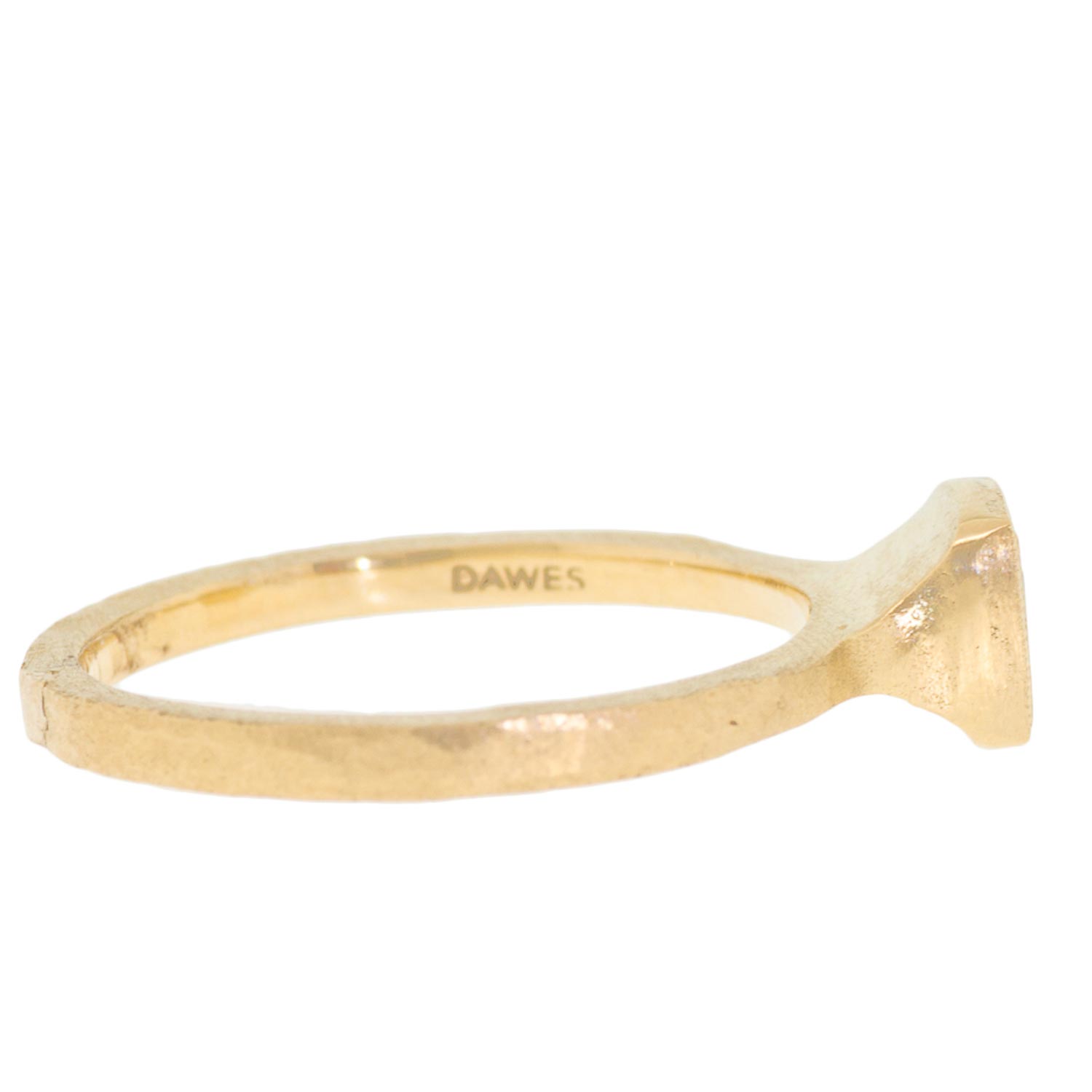 Dawes Design: 18K Etruscan Sculpted and Hammered Band with .69ct Square White Sapphire in Double Milgrain Setting