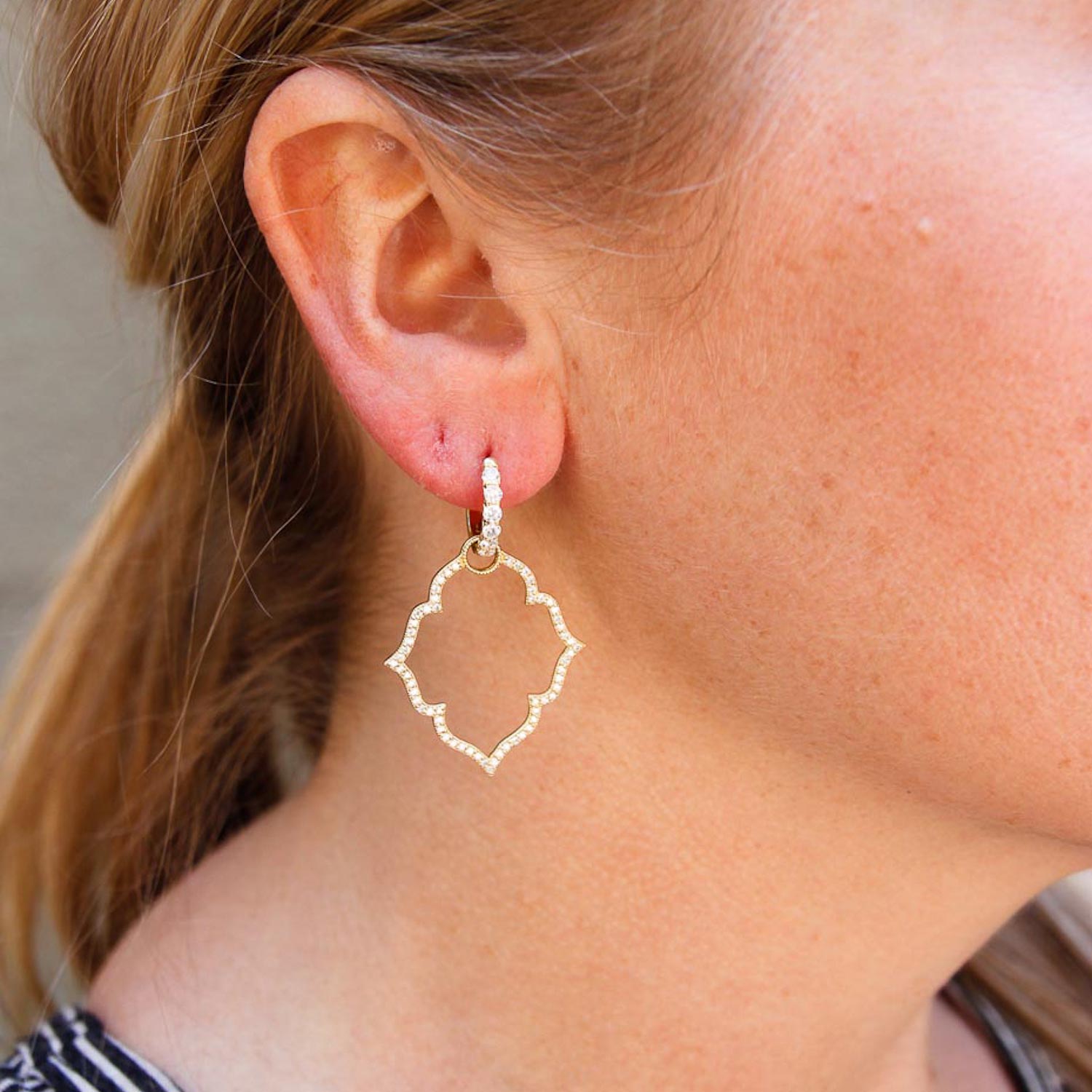 Jude Frances: Earring Charms, Michelle Flower, Pavé Diamonds .61TCW, 18K Yellow Gold, PAIR.