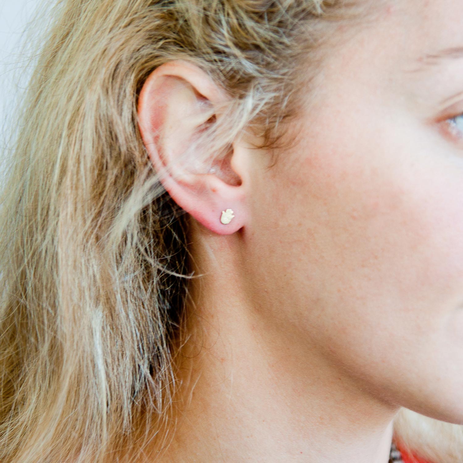Victoria Cunningham: Earrings, Studs, Hamsa, Diamonds, 14K Yellow Gold.