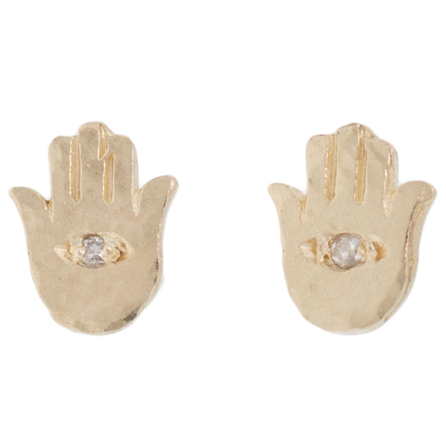 Victoria Cunningham: Earrings, Studs, Hamsa, Diamonds, 14K Yellow Gold.