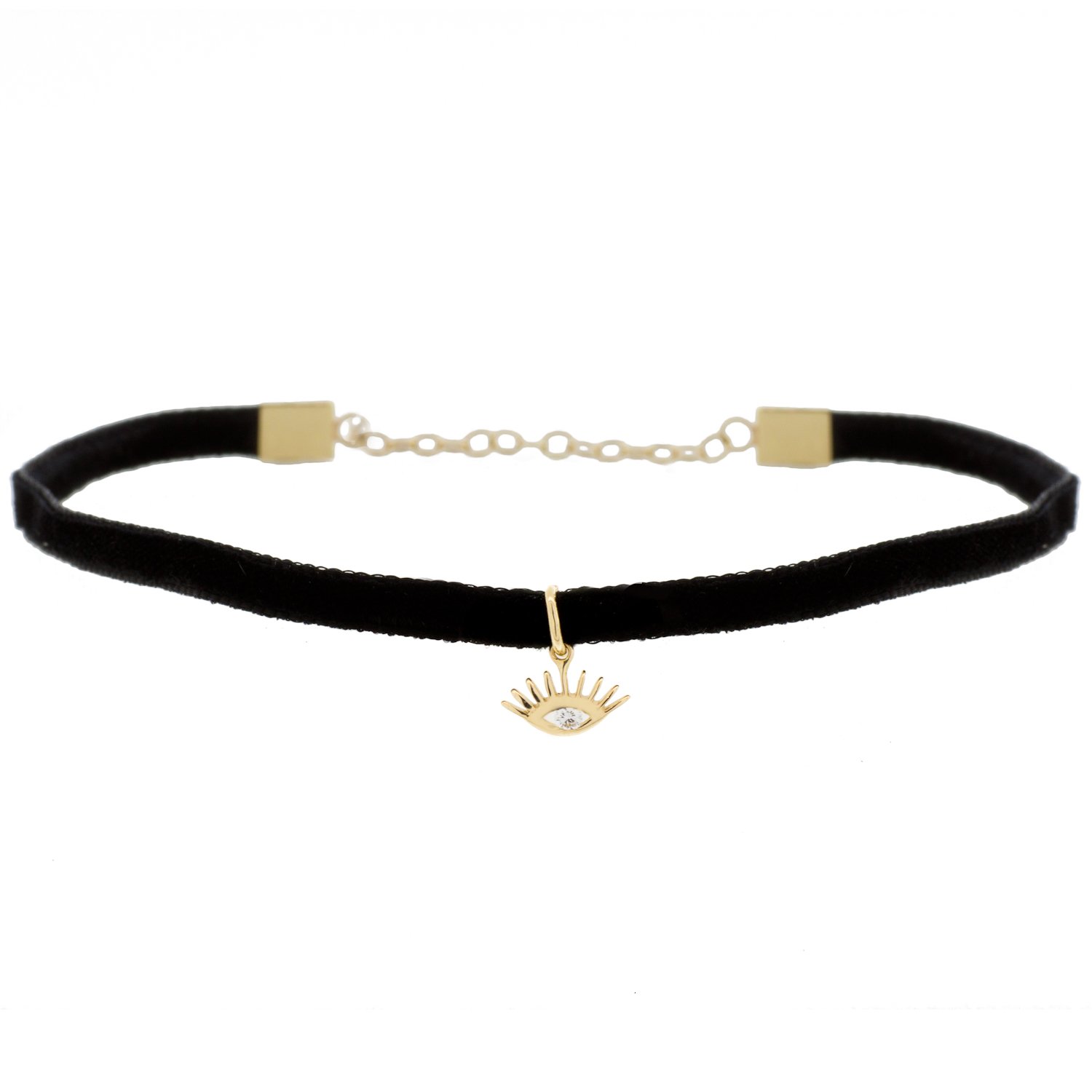 Kismet: 14k Gold Evil Eye w/ Diamond 0.03ct Black Velvet Choker
