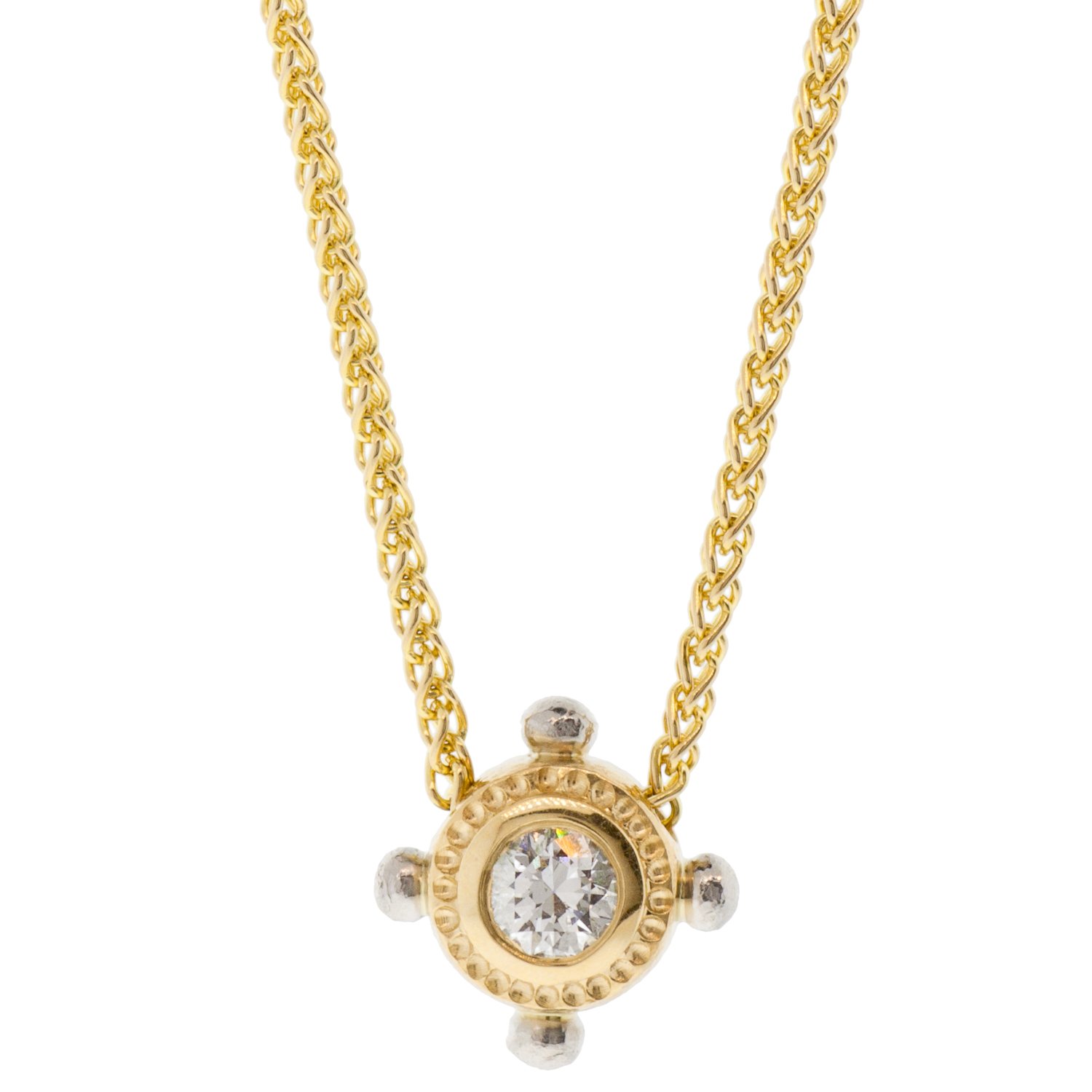 Alison Shiboski: 18k, platinum double sided porthole necklace, diamond .39cts, sapphire .58cts