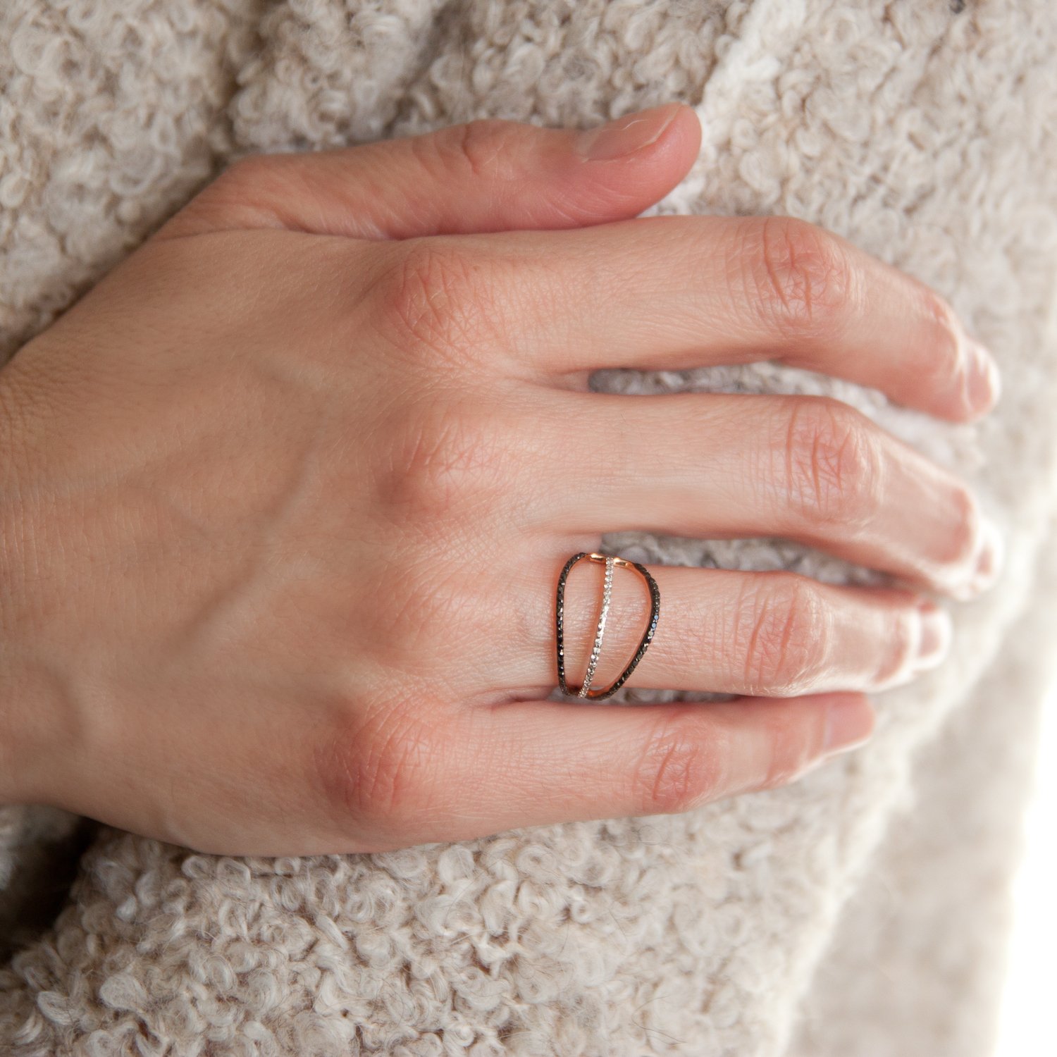 Kismet: Zebra Ring, 14K Gold, .12ct White Diamonds, .28ct Black Diamonds