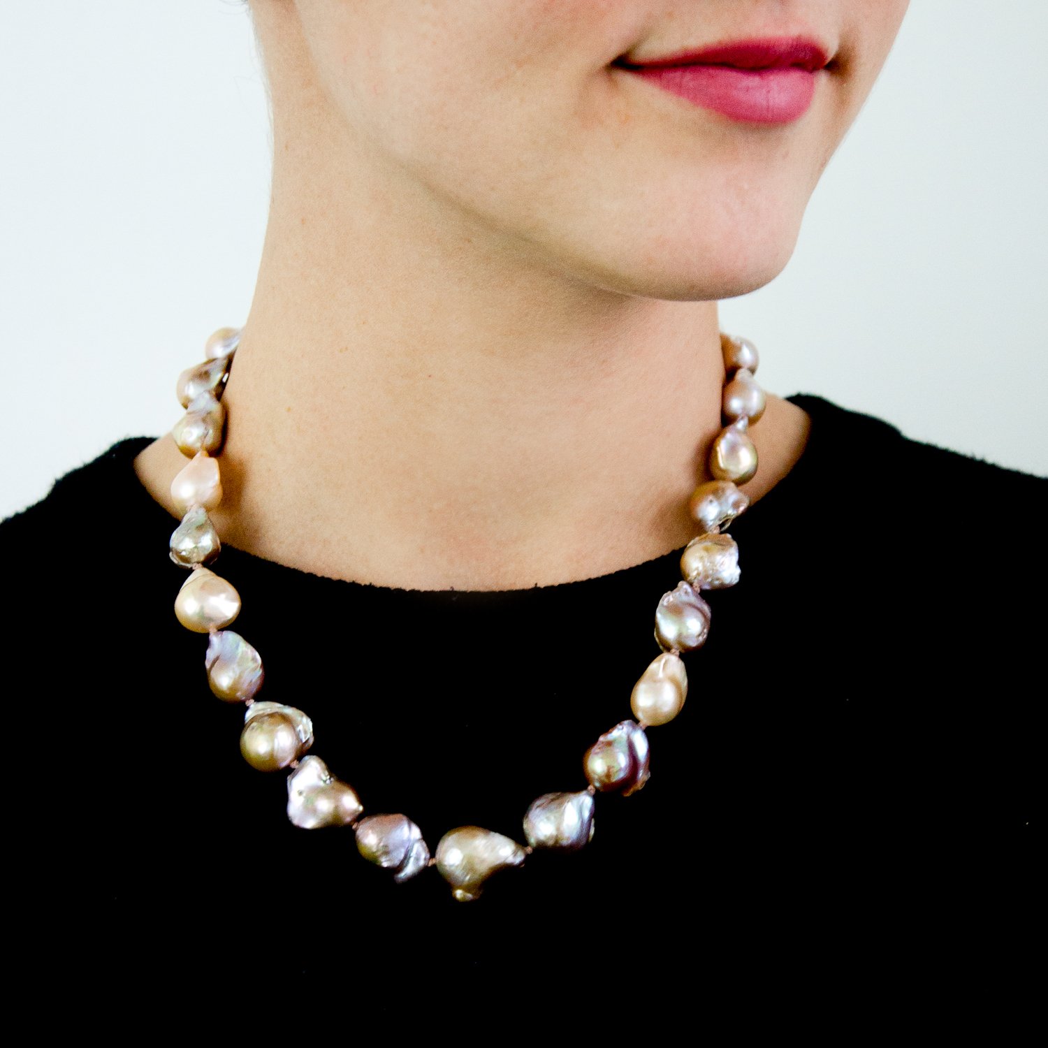 Alison Shiboski: Freshwater Orange Baroque Pearl Necklace with SS and 14K Gold Clasp