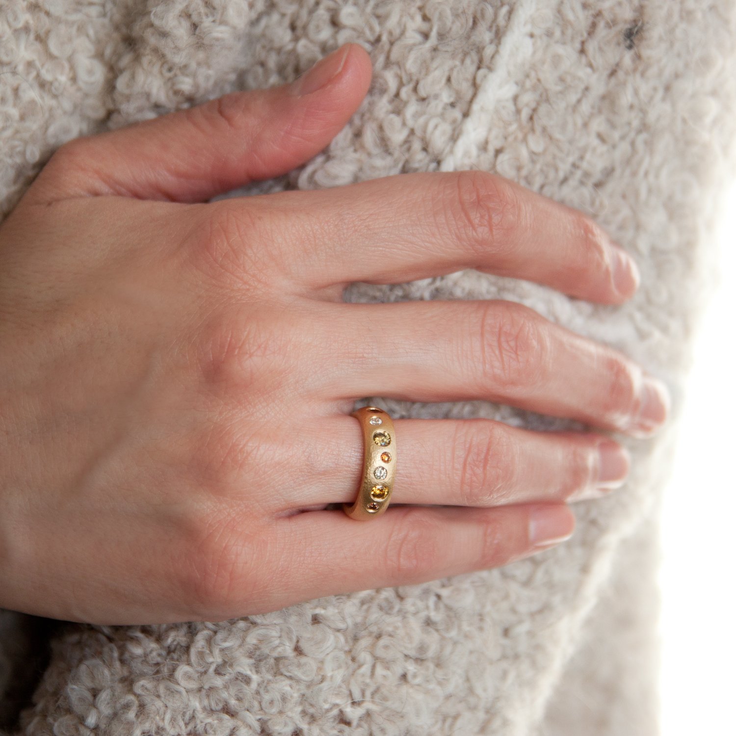 Alison Shiboski: 18k Flush Set Diamond Band w/ 7 Natural Color Diamomds .92tcw